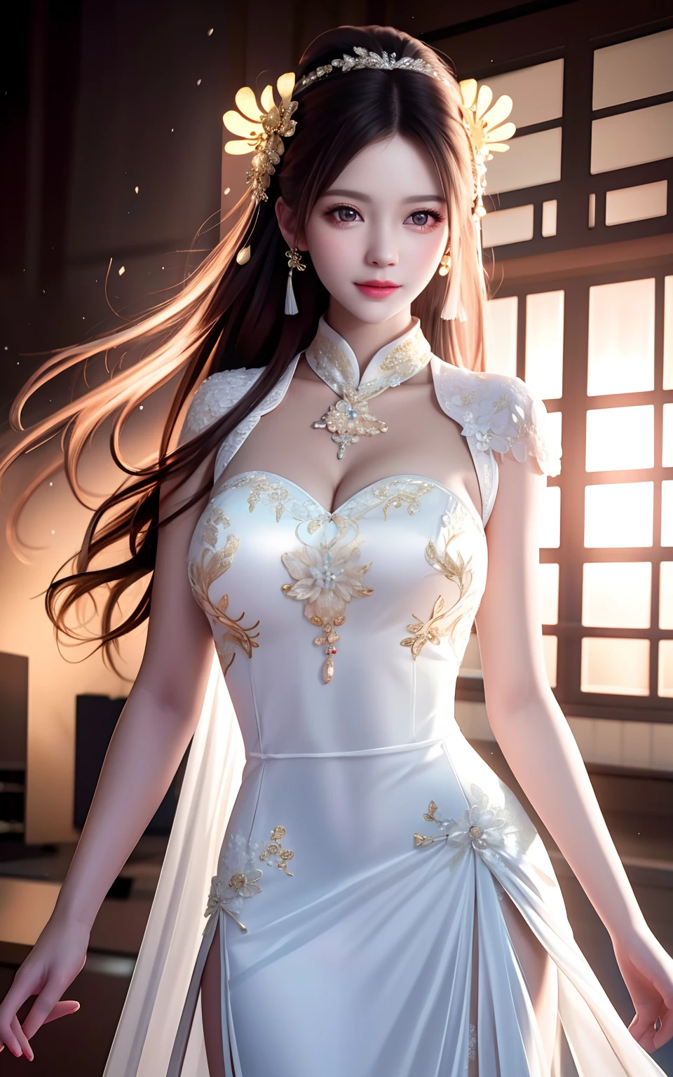 best quality, masterpiece, highres, 1girl,china wedding dress,hair ornament,necklace, jewelry,Beautiful face,upon_body, tyndall effect,photorealistic, dark studio, rim lighting, two tone lighting,(high detailed skin:1.2), 8k uhd, dslr, soft lighting, high quality, volumetric lighting, candid, Photograph, high resolution, 4k, 8k, Bokeh