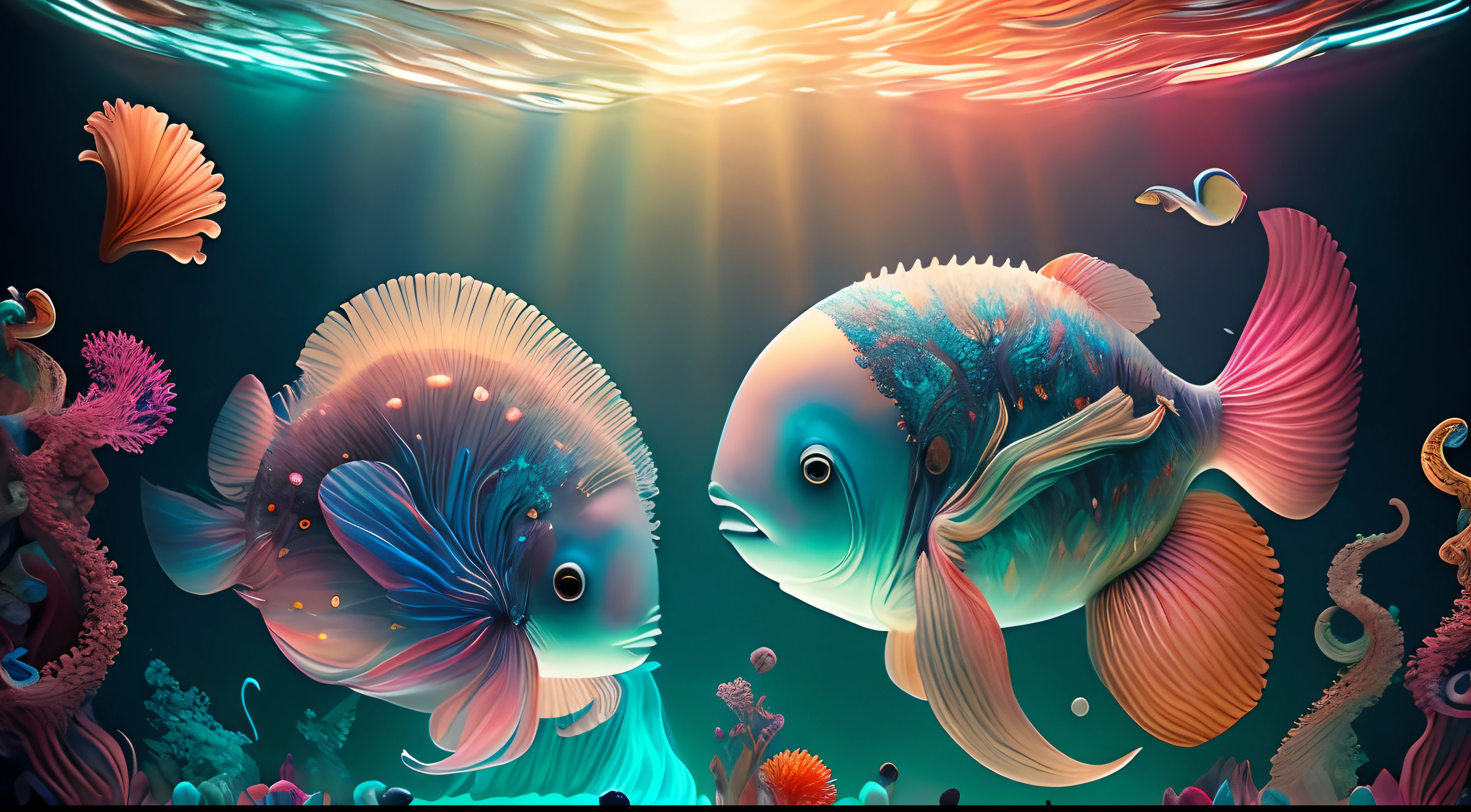 Arte en movimiento,medusas bioluminiscentes flotando en la profundidad del oceano, llevadas por la corriente. Colores fluidos, translucidos , fosforescentes, de colores brillantes, colores radiantes, psicodelicos,iluminan el entorno oscuro con su fosforescencia, sensacion de movimientos fluidos , arremolinados, movimiento de los tentaculos de acuerdo al arte de los fluidos en movimiento,obra maestra, Beautiful psychedelic entropy