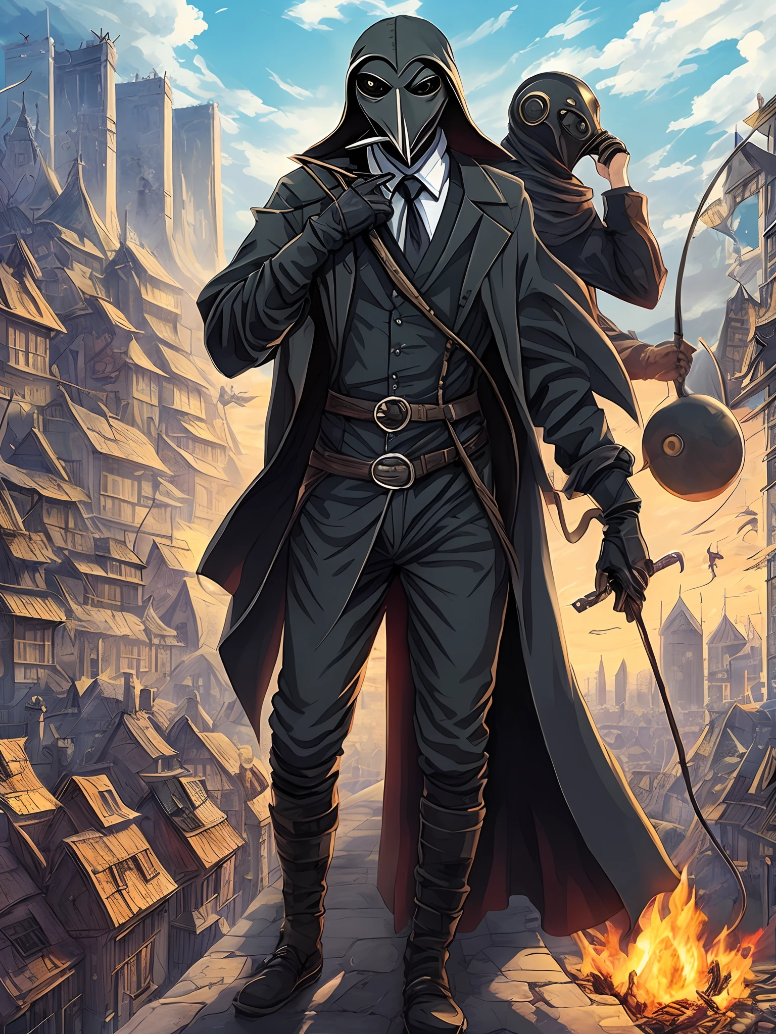 Plague doctor with anime city
