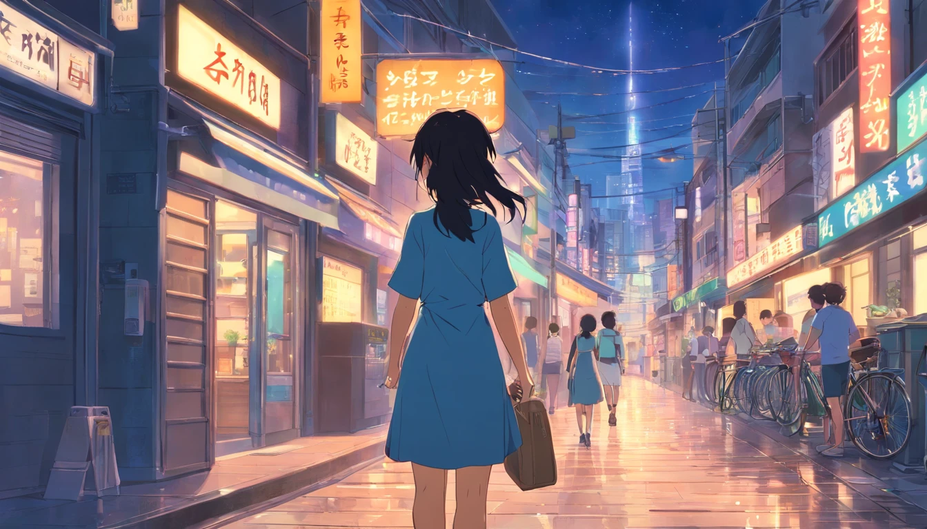 natta,rays of moonlight,Long black hair,streetview,parted,sad