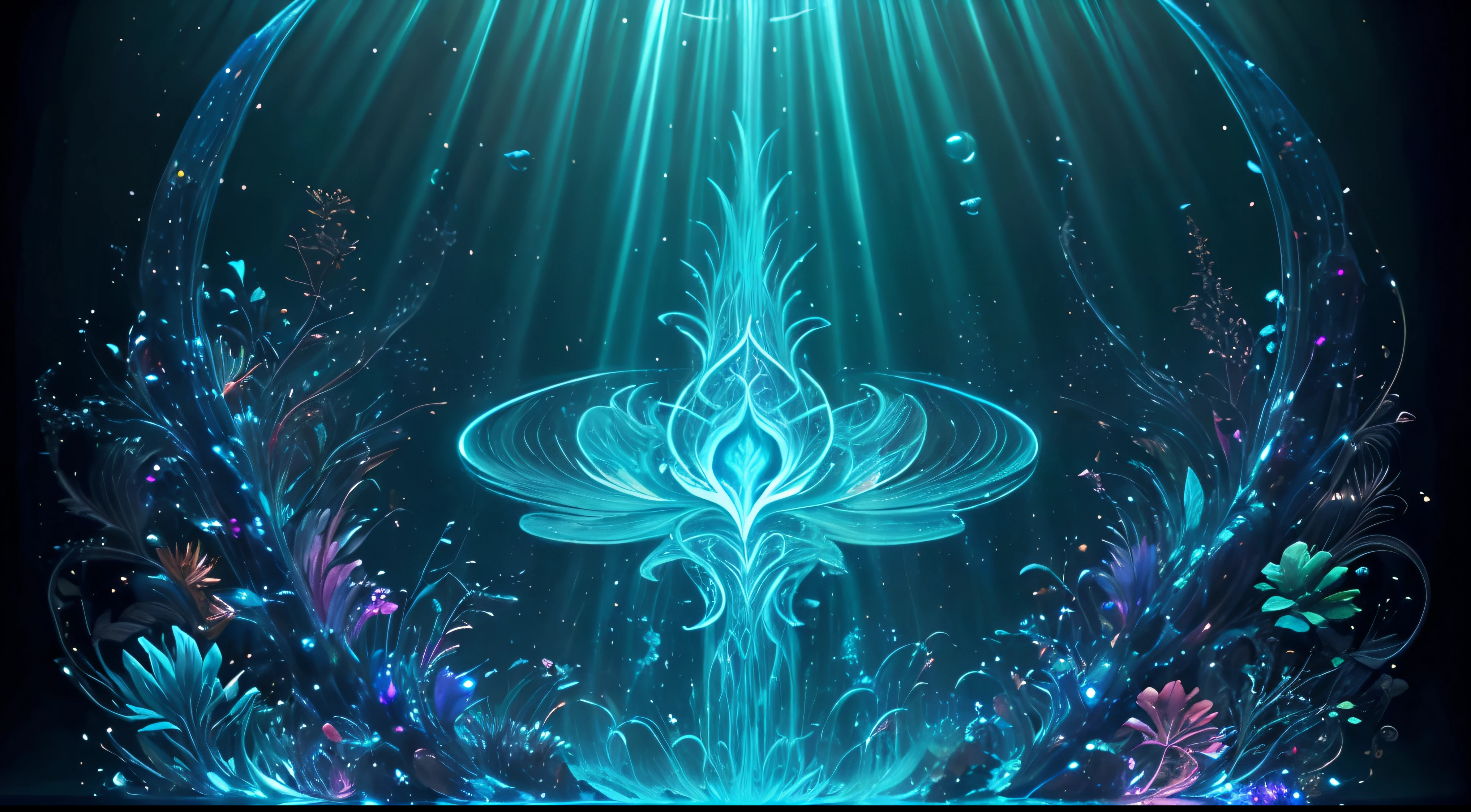 Arte en movimiento,medusas bioluminiscentes flotando en la profundidad del oceano, llevadas por la corriente. Colores fluidos, translucidos , fosforescentes, de colores brillantes, colores radiantes, psicodelicos,iluminan el entorno oscuro con su fosforescencia, sensacion de movimientos fluidos , arremolinados, movimiento de los tentaculos de acuerdo al arte de los fluidos en movimiento,obra maestra, Beautiful psychedelic entropy
