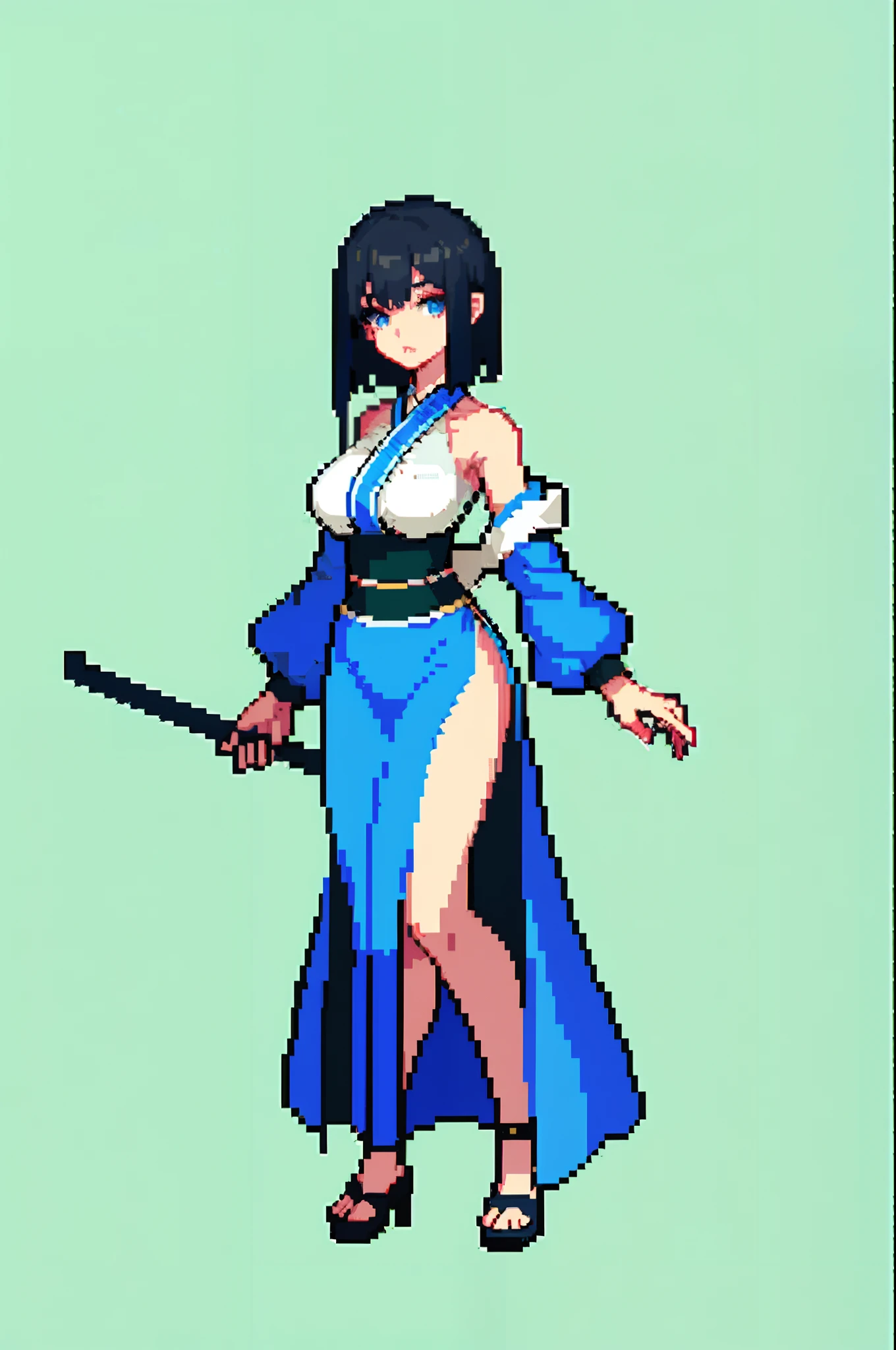 (​masterpiece、top-quality、top-quality)、pixels、Pixel art、1人、full body lesbian、kimono,thigh high,long slit, big breast