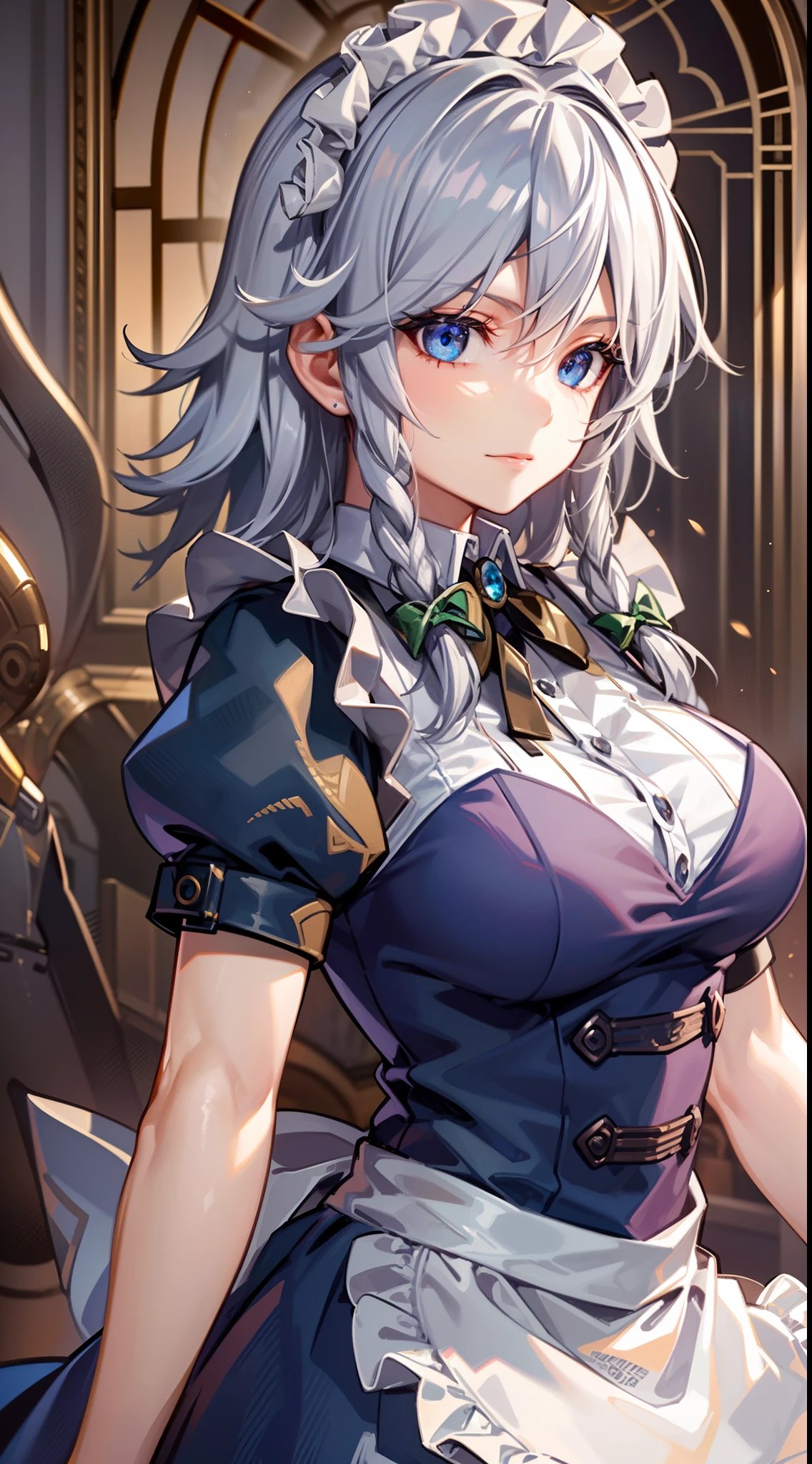 (Unity 16K Wallpaper, masutepiece, Best Quality, Ultra-detailed, extremely details CG, Cinematic lighting, Detailed, Beautiful detailed eyes, Solo),超A high resolution,Fine skin,A sexy,maid, maid apronl, Maid headdress,Knives
