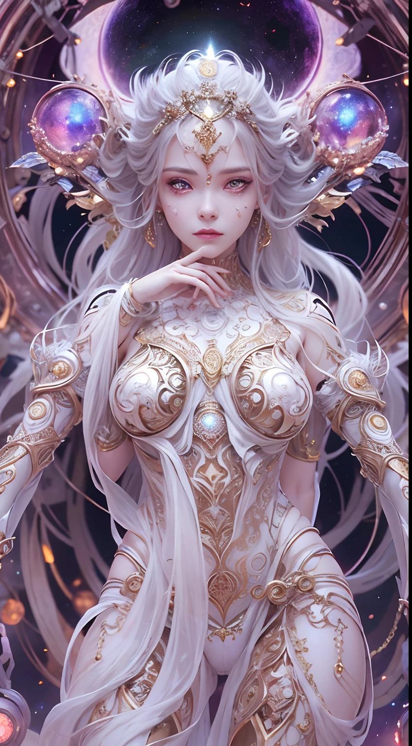 Full body like，（best qualtiy，ultra - detailed，Most Best Illustration，Best shadow，tmasterpiece，A high resolution，professionalartwork，famousartwork），Detailed eyes，beautidful eyes，closeup cleavage，sci-fy，colored sclera，Robot eyes，face markings，Tattooed with，（fractalized，Fractal eyes），largeeyes，Wide eyes，（Eye focus），sface focus，Cosmic eyes，Space eyes，Close-up of metal sculpture of a woman with a moon in her hair，goddes。extremly high detail，3 d goddess portrait，Extremely detailed footage of the goddess，a stunning portrait of a goddess，Side image of the goddess，portrait of a beautiful goddess，Full body close-up portrait of the goddess，hecate goddess，portrait of a norse moon goddess，goddess of space and time，(RAW photo:1.2)，camel-toe，Hollow-out on，sweat leggs，White liquid， Smooth pink skin, shiny metallic glossy skin, Shiny, 　spread their legs　M-shaped legs,angry look,sullenness,Irritated，white liquid all over body，Full body like