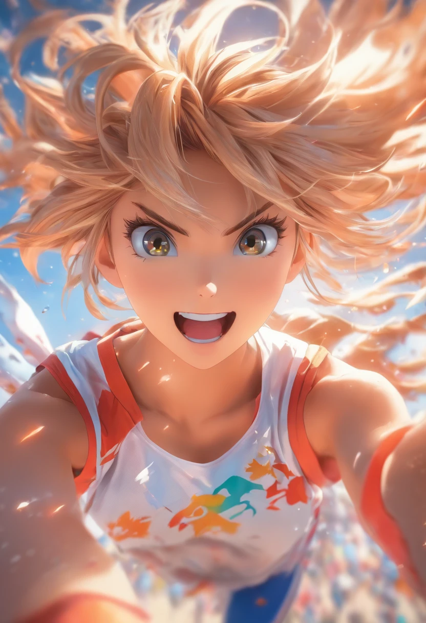 35mm humanistic lens，Sports girl，Starting position，Asian Games，Full body like，Smudge，Faraway view，super-fine，ultra - detailed，high qulity，8K ，oc rendered，dynamic viewing angle，Hyper Real，Ultra photo realsisim