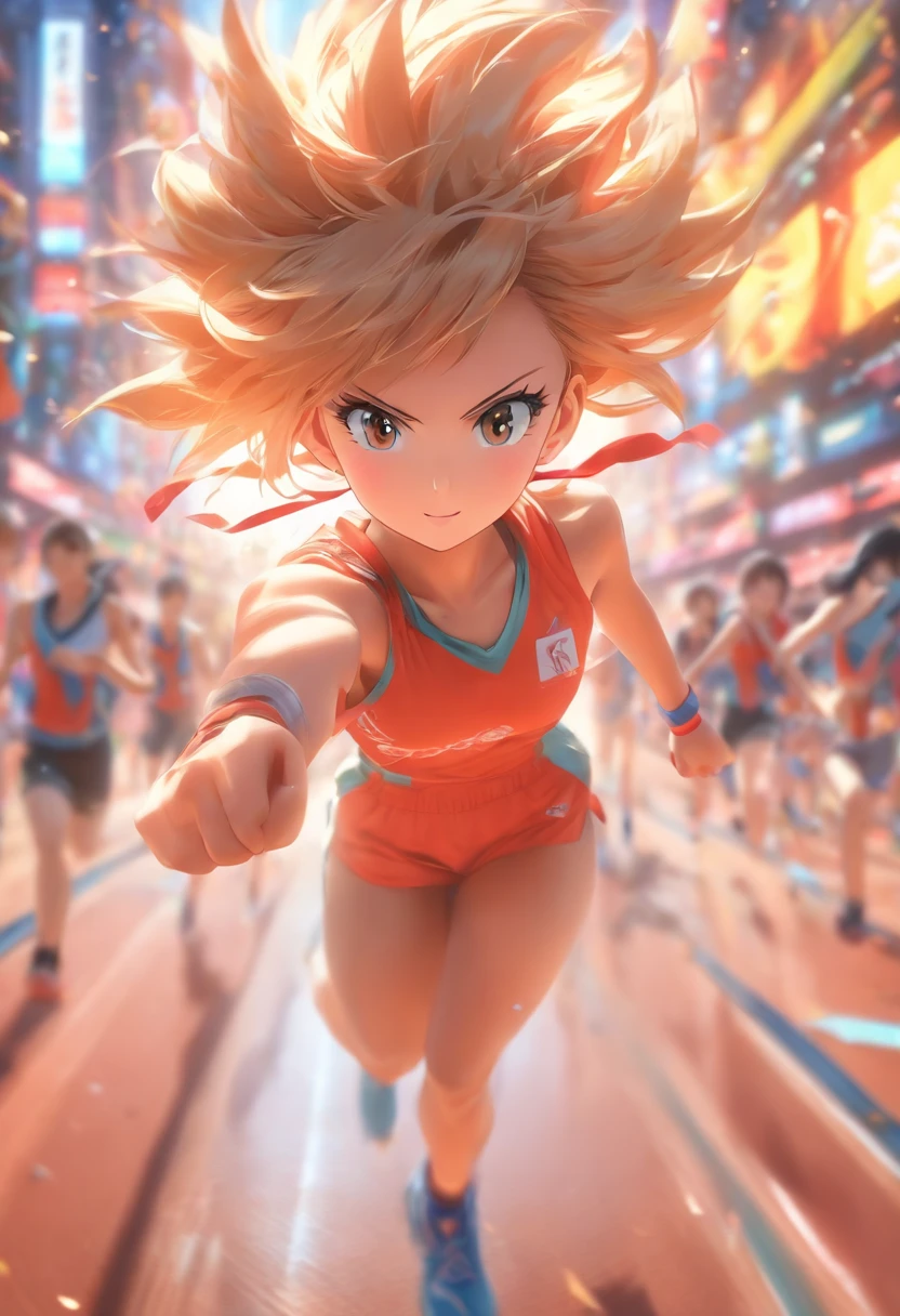 35mm humanistic lens,Sports girl,Starting position,running track,Asian Games,Full body like,Smudge,Faraway view,super-fine,ultra - detailed,high qulity,8K ,oc rendered,dynamic viewing angle,Hyper Real,Ultra photo realsisim
