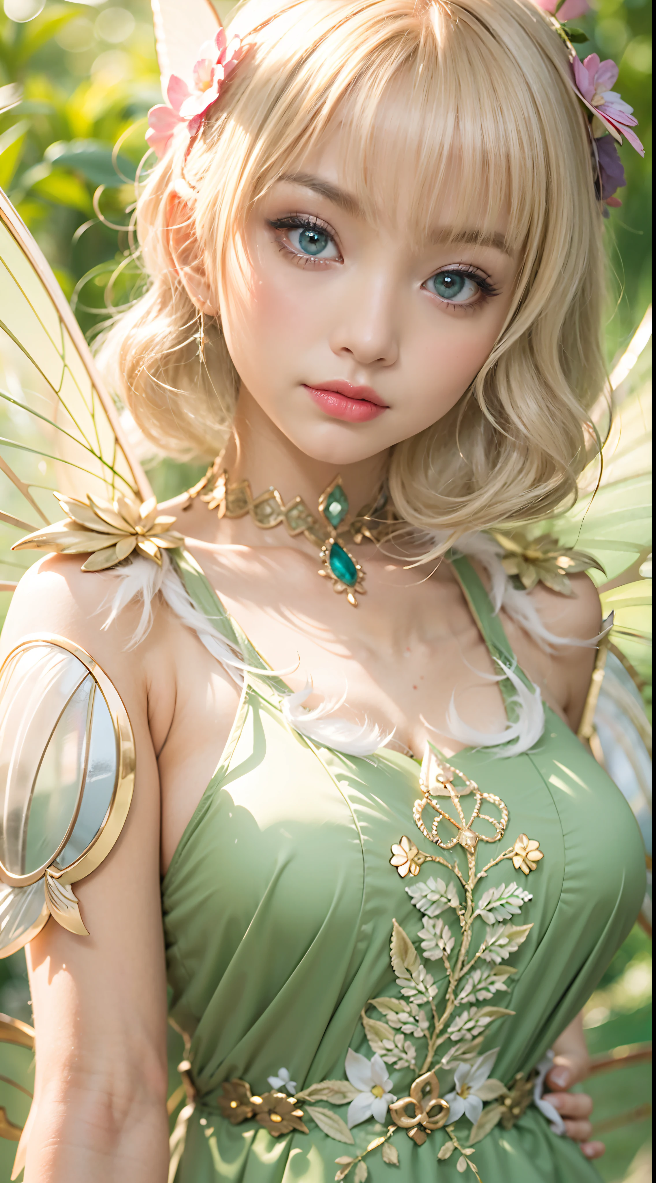 Anime angel with wings and bikini on the balcony, Queen of the Summer Forest, ยิ้มราวกับqueen of the fairies, queen of the fairies, insect trainer girl, goddess of summer, high detailed official artwork, Elf Girl, Charming elf princess knight, Kuchart Krenz Key Art Feminine, Elf Girl wearing an flower suit, Very detailed fan art, big breasts, realistically, girl