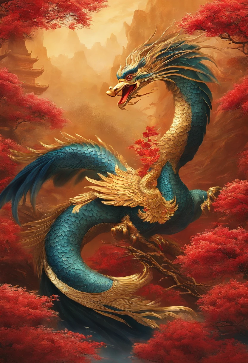 Dragon made of pure fire looking to the right, made of pure fire, facing to the right, close up, red dragon