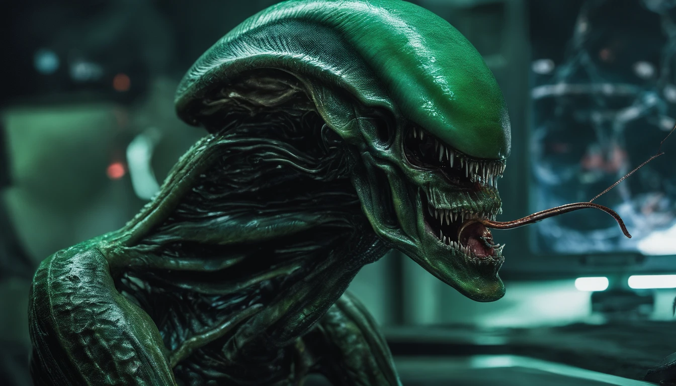 (((Extreme close-up Xenomorph Alien,(((Imperfect Hybrid Cell))) universe Dragon Ball Z front images Color Splash)))