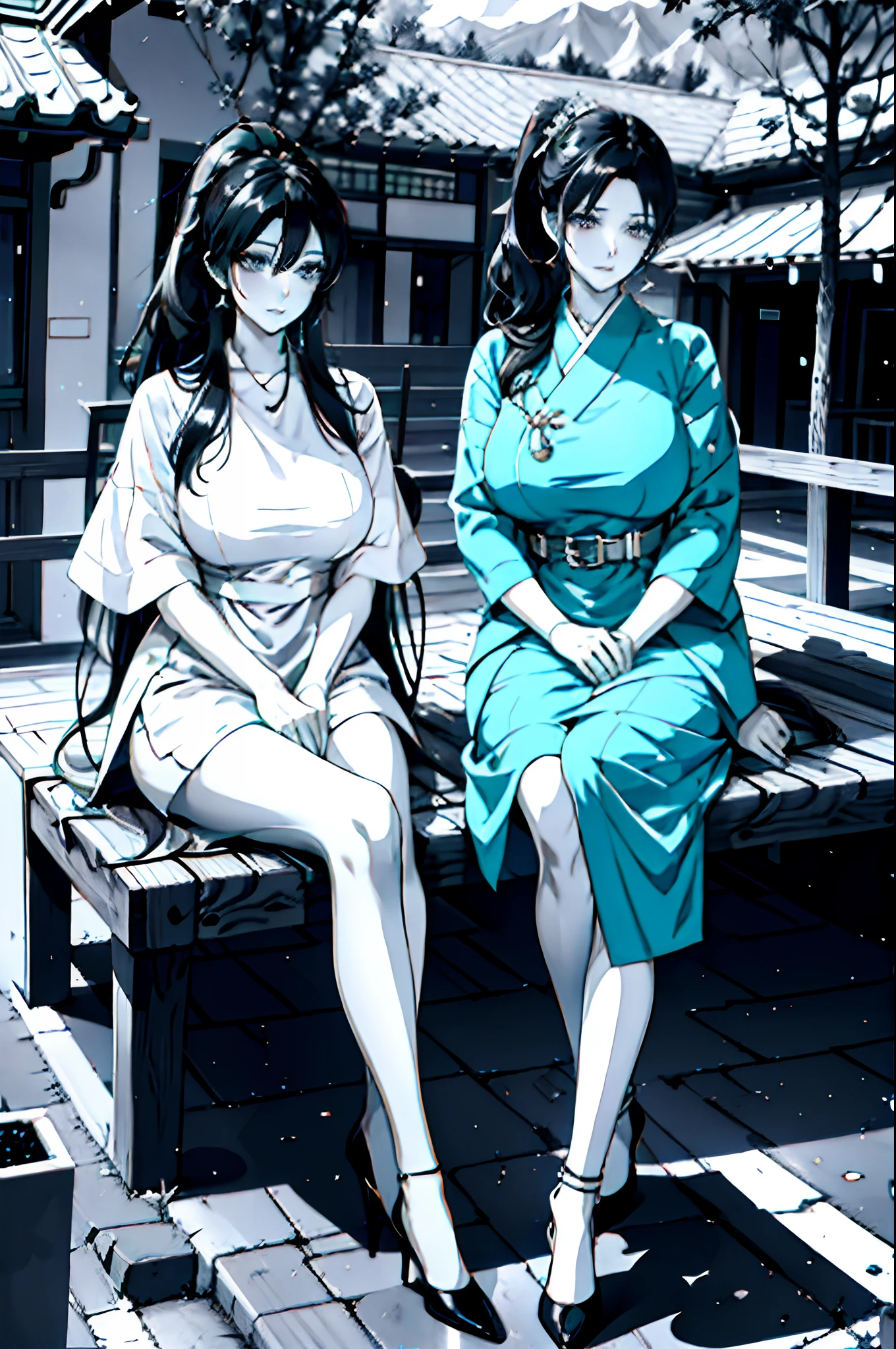 Kitagawa Uyudo house style, anime visual of a young woman,Focus on the face Delicate and beautiful face High ponytail,城市,Outdoors,Stand up,long leges,Mature woman,Big breasts wife,Married Woman,Mature woman,office lady,(Masterpiece), (Best quality), (Ultra detailed),(Disheveled hair),huge tit,Stiletto heels,Slender and tall,Exquisite details,The feet are delicate,Bright colors
