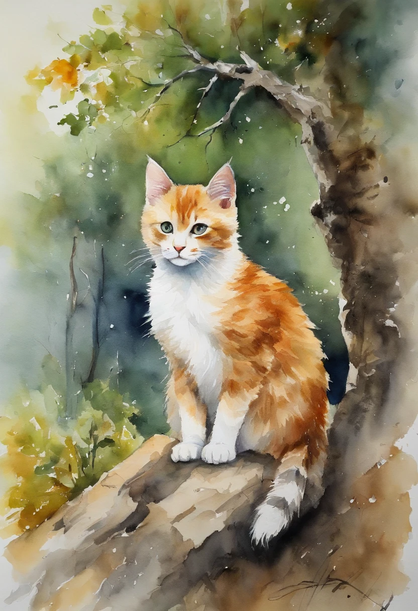 masterpiece、top-quality、morning、A kitten、stele、a moon、the woods