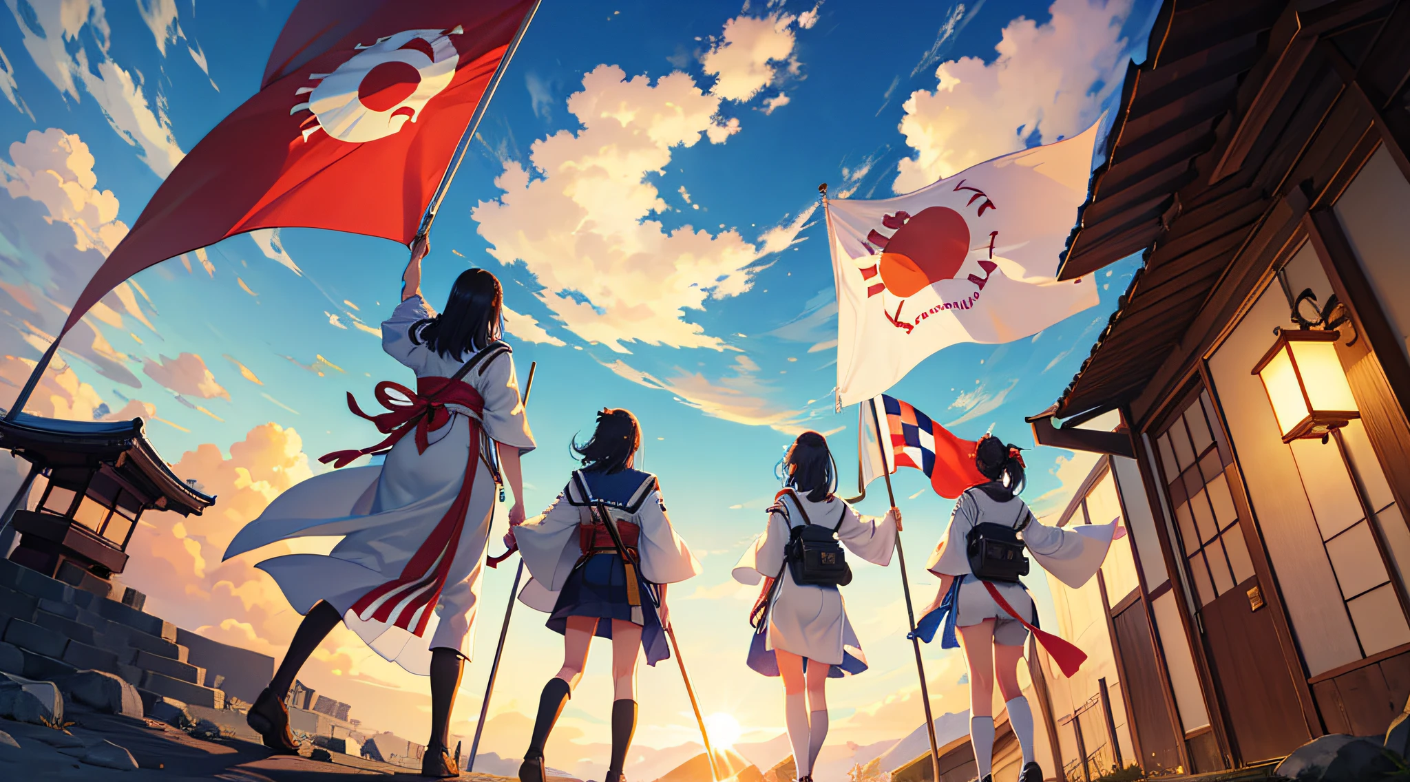 Raising the flag to the sun Back Japan backs