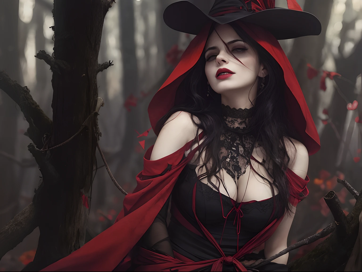 WITCH ALL WOUNDED HANDS TIED BACK BLACK DRESS DETAIL SEXY REDS, TRAPOS, CALCINHA PRETA RASGADA SEIO DIREITO AMOSTRA, CORPO INTEIRO, BELAS COXAS, LINDO ROSTO MAUVADA , OLHAR BRAVA, CABELOS ENCARACOLADOS