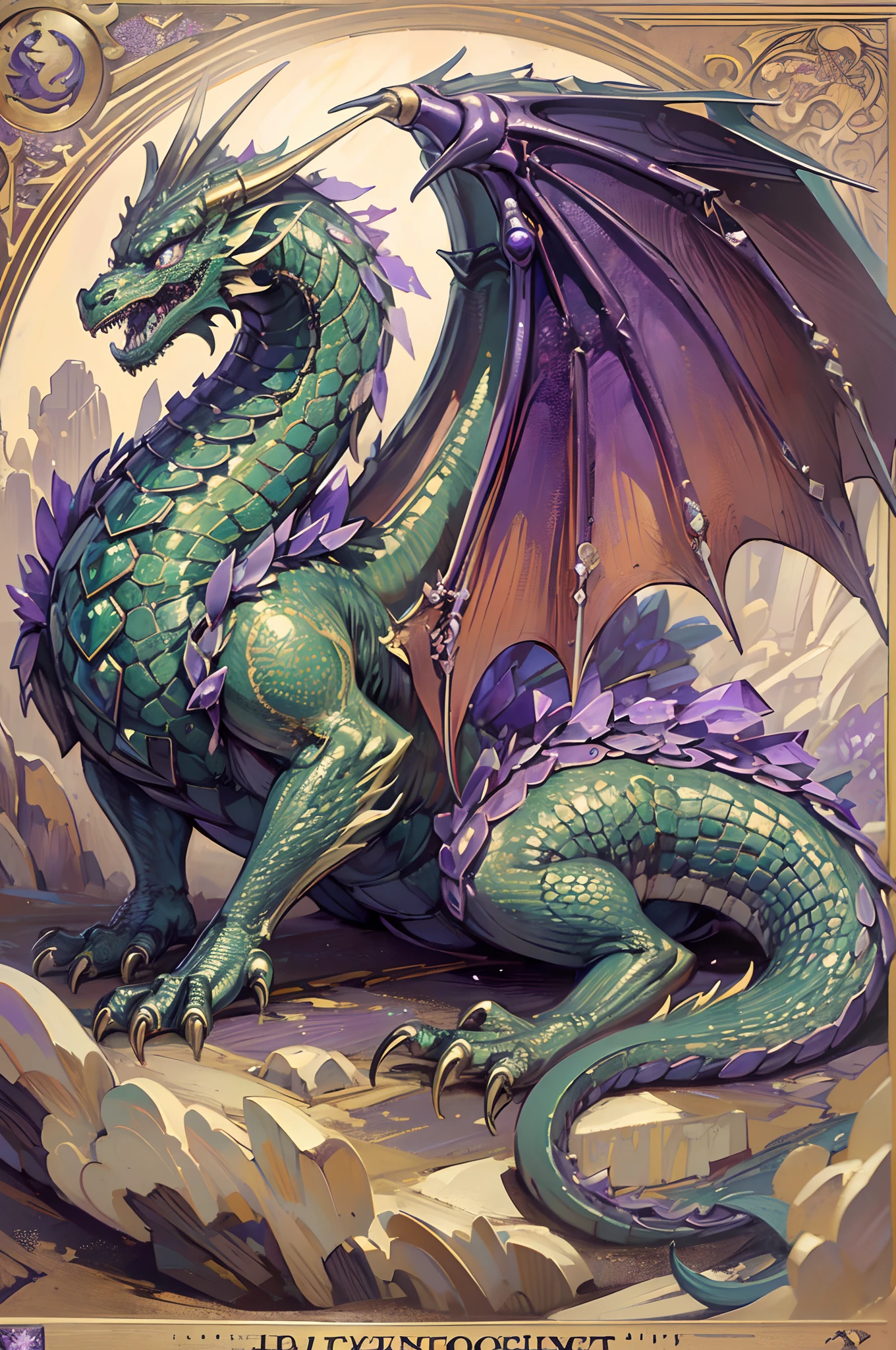 ((nobody))
Vintage Victorian style, Precise old encyclopedia (best quality:1.2), (detailed:1.2), (masterpiece:1.2), vintage illustrations of purple crysyal dragon, dragon made of crystals, gemstones, purple amethyst dragon, gemstone dragon