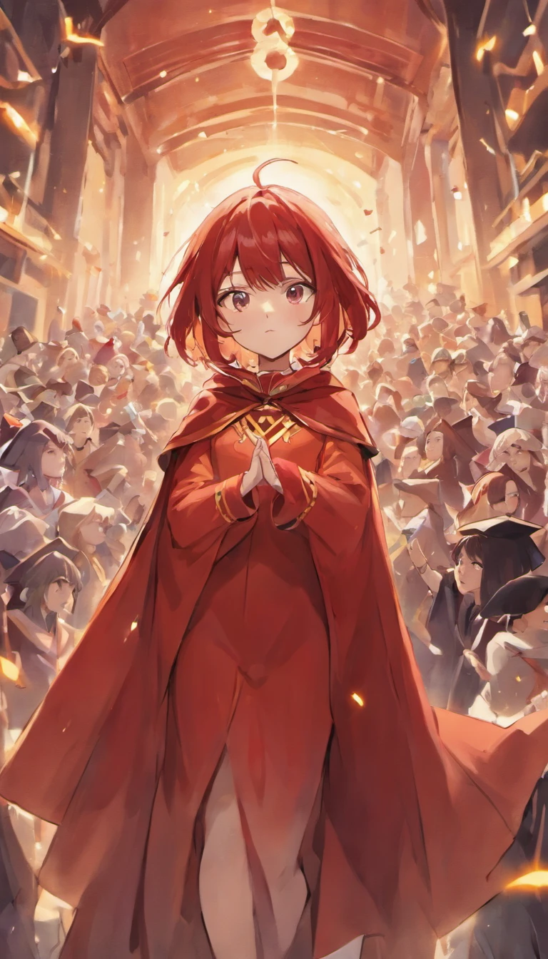 Woman in red cape A group of recent graduates Highest quality graduation cap