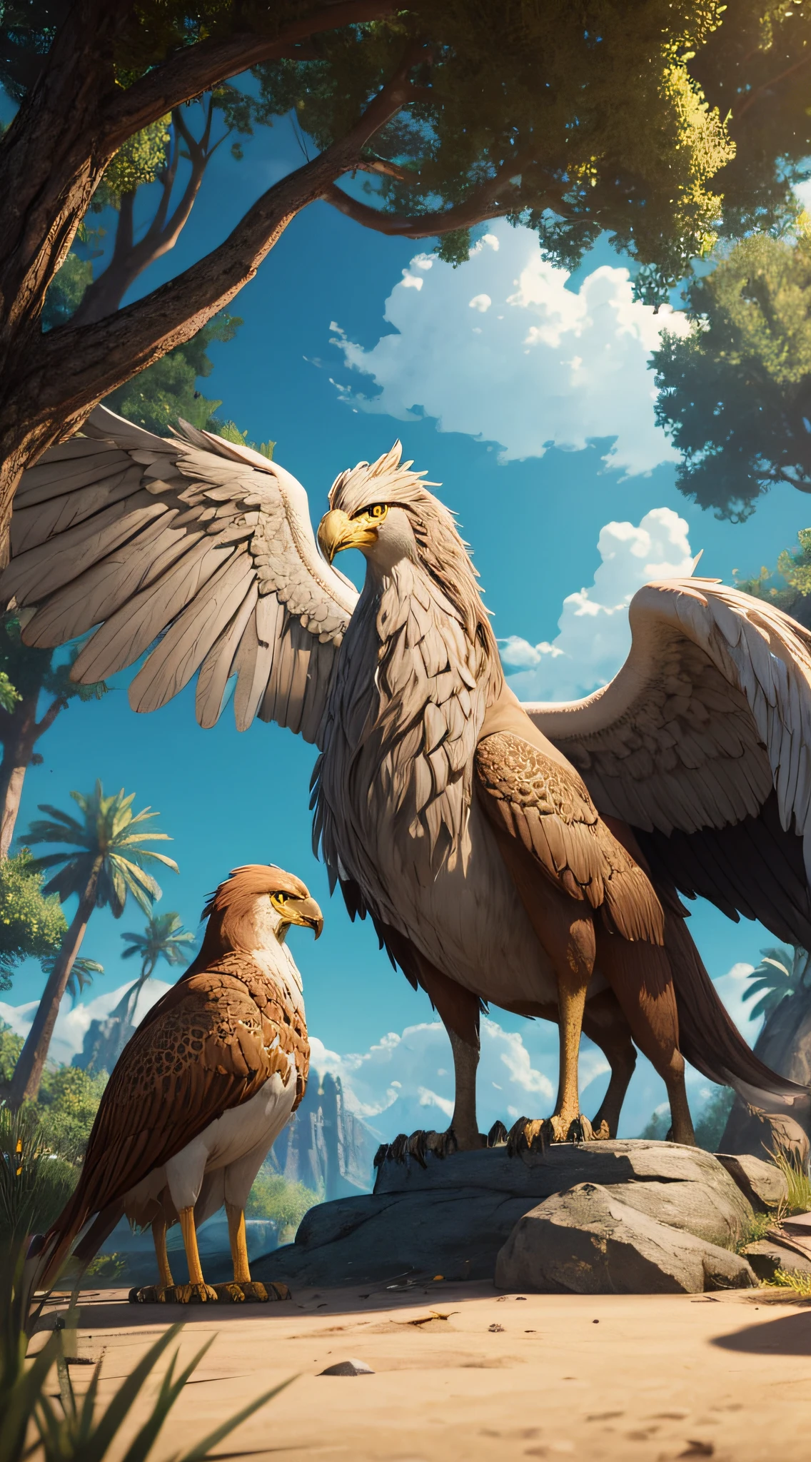 Visualize a team of researchers studying griffin legends and lore, searching for clues