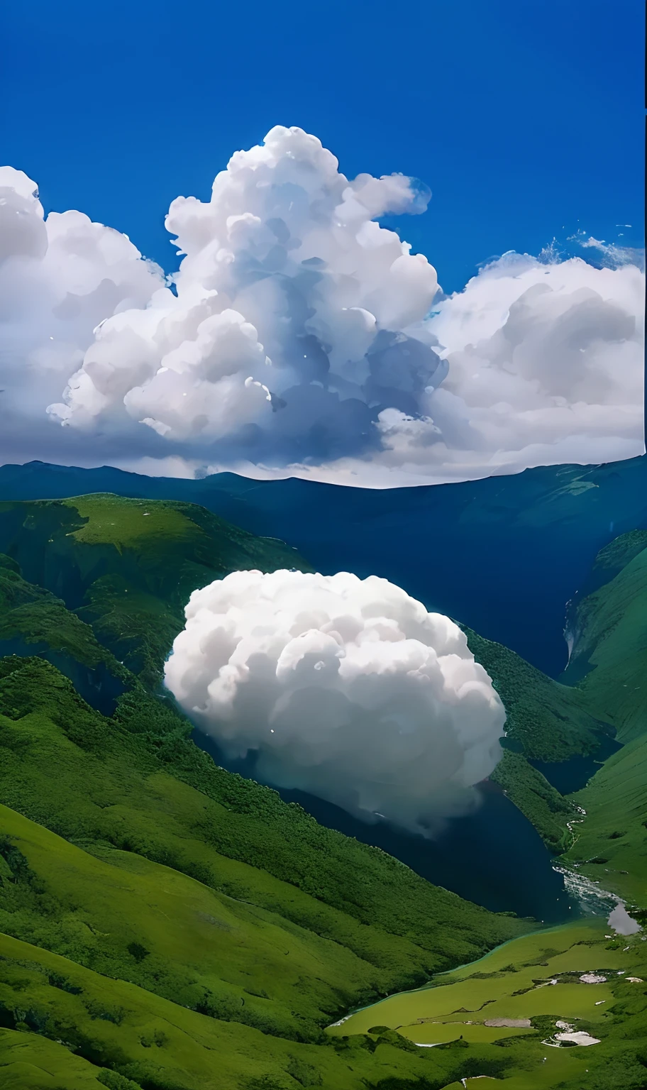 There is a cloud floating on the mountain, beautiful cloud, voluminous clouds, in a cloud, giant clouds, cloud in the shape of a dragon, massive clouds, hyper realistic clouds, Breathtaking clouds, white fluffy cloud, Large clouds, wow clouds, massive clouds, extreme fluffy clouds, beautifull puffy clouds. anime big breast, melting clouds, cloud vortex