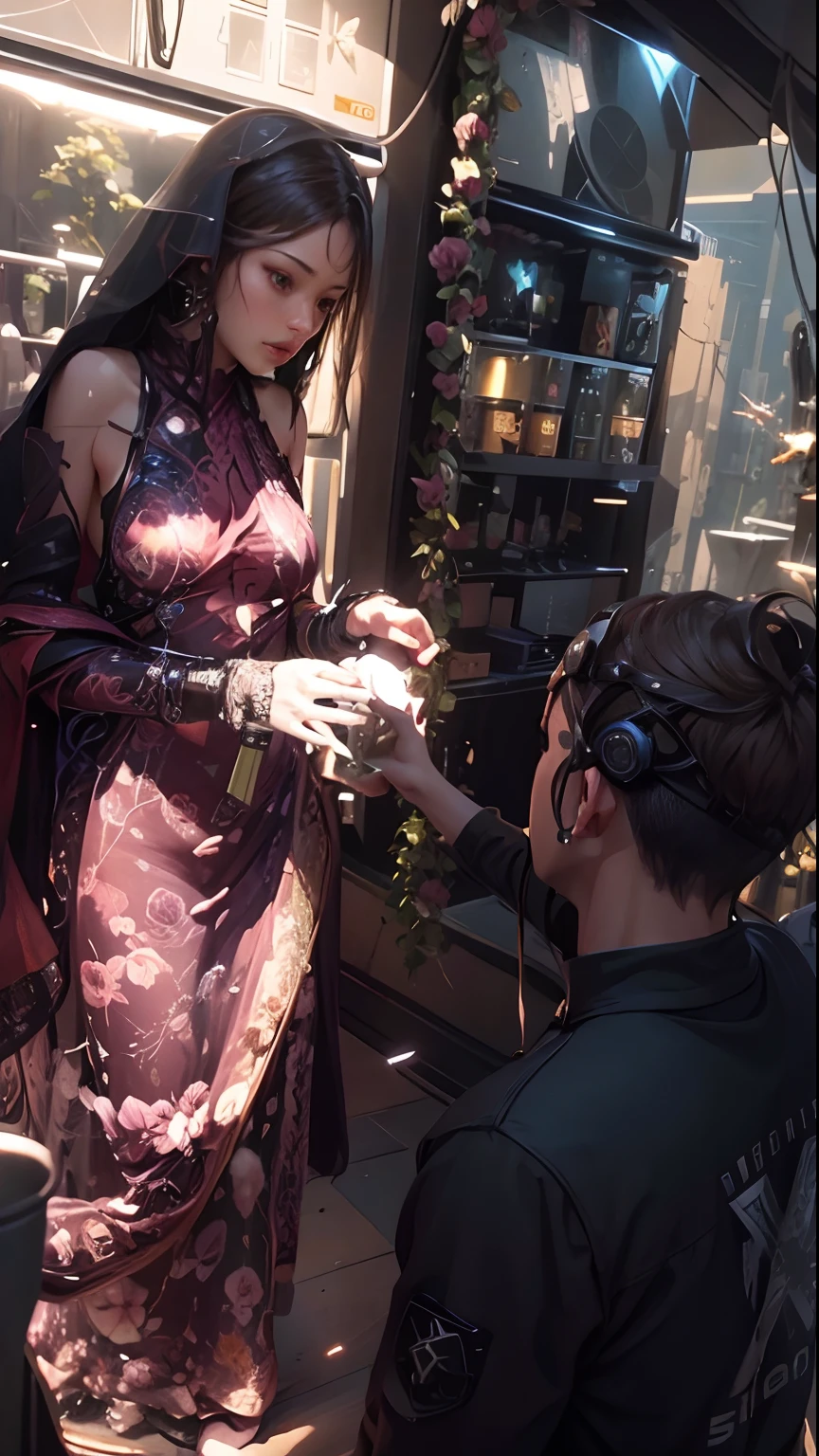 Full Realistic,Sci-fi, landscape Rose flower in hand