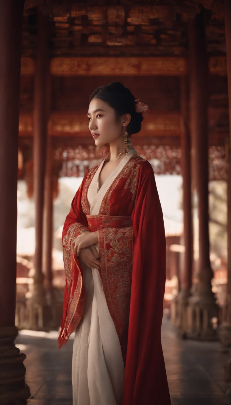 A girl wearing a Chinese white Taoist robe held up a red couplet, surrounded by many red couplets, all hanging in the air and filled with Chinese characters. Full of tension, anime aesthetic style, UHD, traditional clothing, rich details, fantasy, 8k, exquisite faces, beautiful women, black haired and shiny hair girls, beautiful and moving, classical style, CG rendering, front view, detailed background portrayal, realistic and exquisite facial features with a proportion of five features, immortal chivalrous style, clear eyes, and a gorgeous array background behind, light and shadow effects, and the Dingdall effect