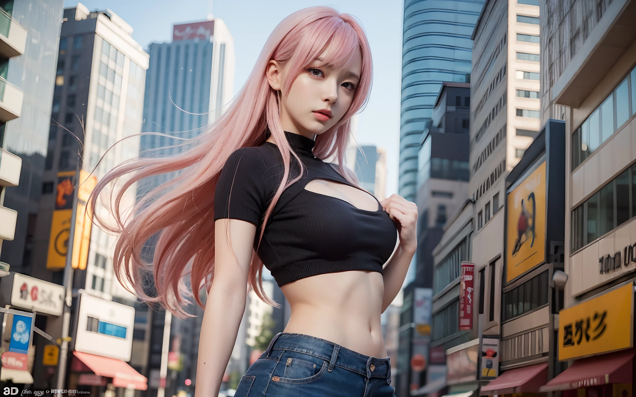 Big anime girl posing with pink top, realistic anime 3 d style, Trending on CGSTATION, 3 d anime realistic, [ 4 k digital art ]!!, photorealistic anime girl render, 8k artgerm bokeh, artwork in the style of guweiz, photorealistic anime, Hyper realistic anime, Seductive Anime Girl, Smooth Anime CG Art