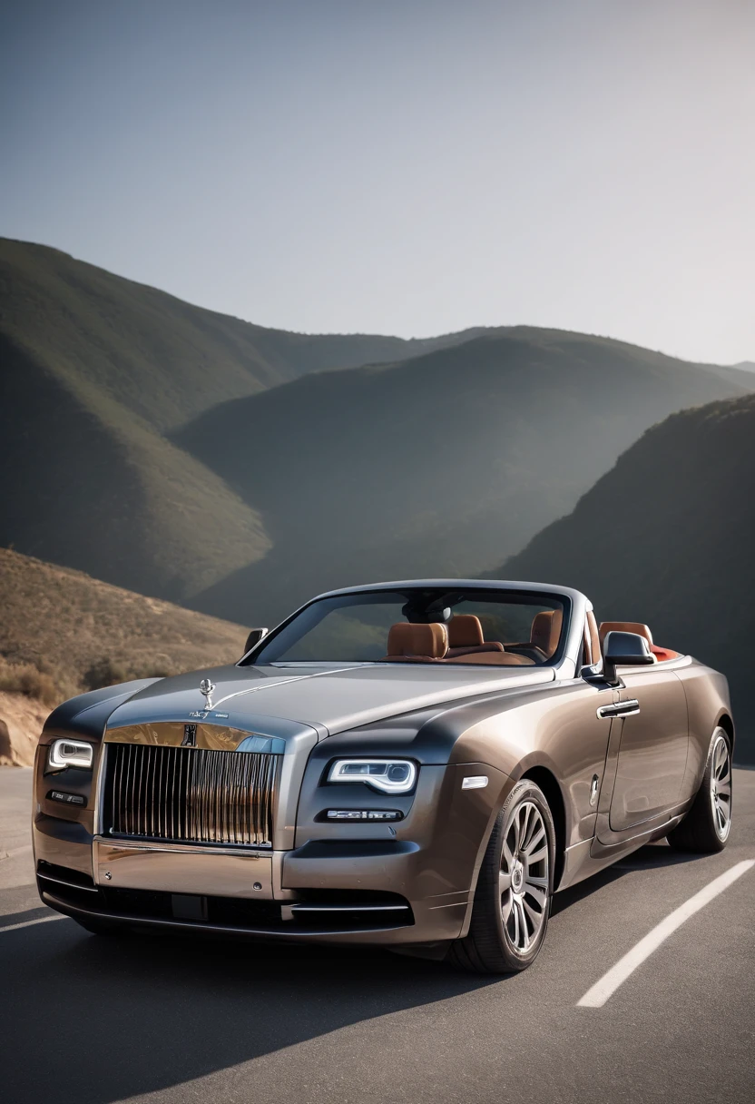 A Rolls-Royce, in showroom, Whole car, front view, Masterpiece, realistic, HD, nismo, hi performance, Don’t make photos too cartoony. Showing the integration between the car and the environment.