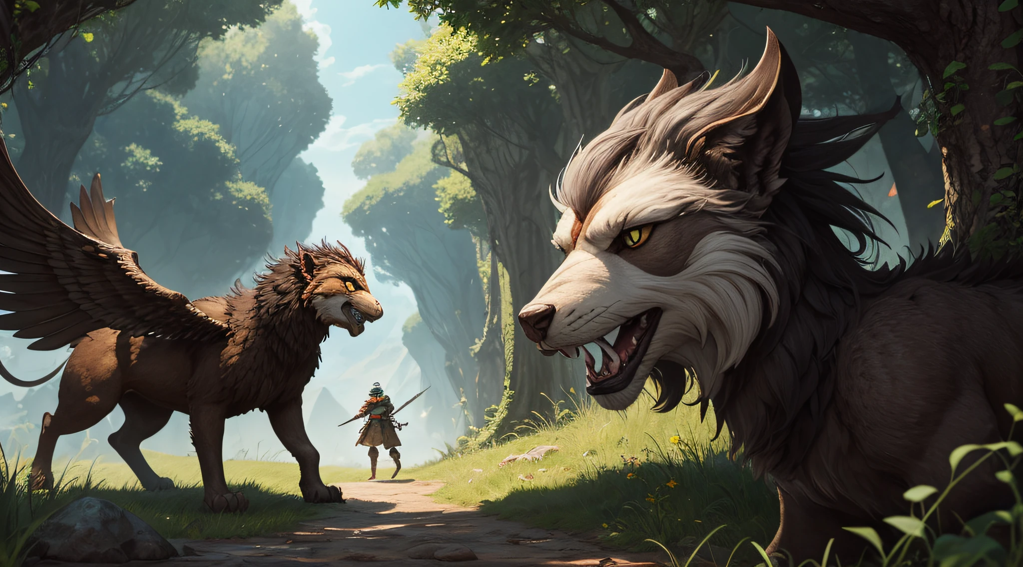 Create an image of a brave adventurer on a quest to uncover the truth about griffins.