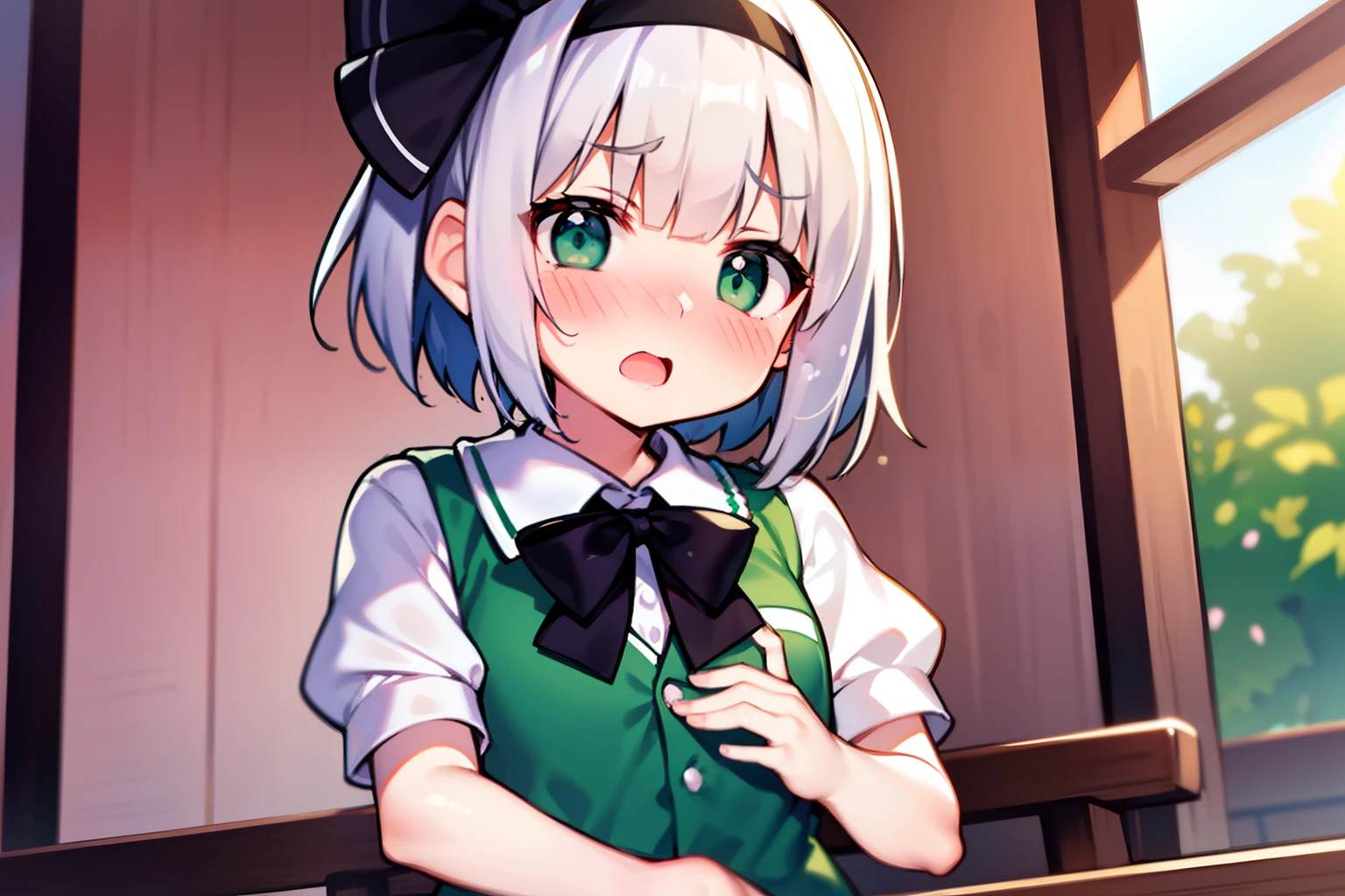 Highest quality　I have long hair　Gray Hair　Konpaku Youmu　Red eyes　Odd Eye　kind　Cat ear　naked　　Masturbation　ＳＥＸ　ejaculation　one person