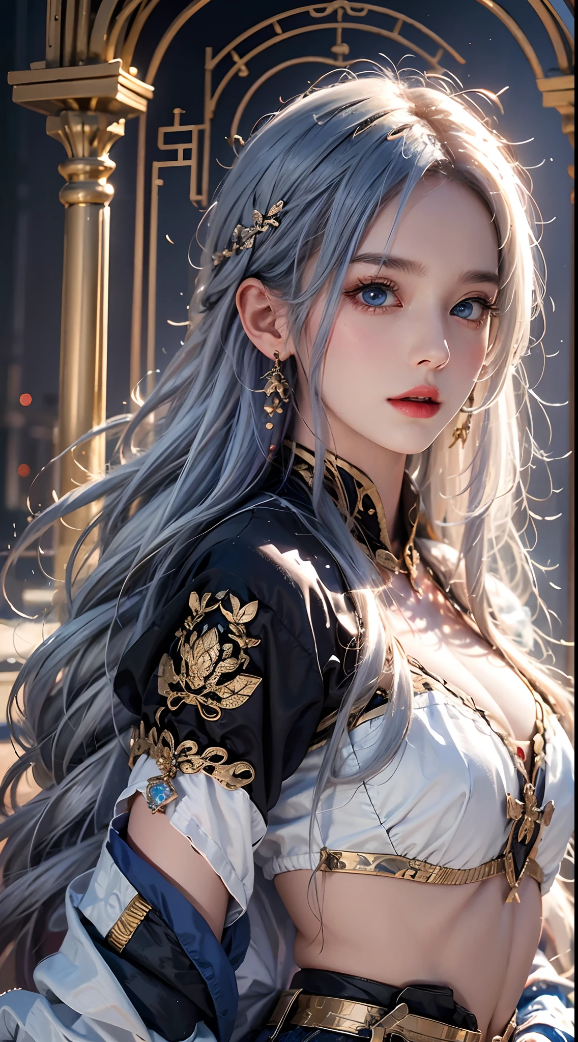 Blonde haired girl,Long white hair posing for photos, an anime drawing by Yang J, Pisif, Digital art, Girl with white hair, Photorealistic anime, Perfect white haired girl, Guviz, a beautiful anime portrait, Stunning anime face portrait, Guviz-style artwork, hyper realistic anime, long white hair, with long white hair,Super big breasts,exposed。
