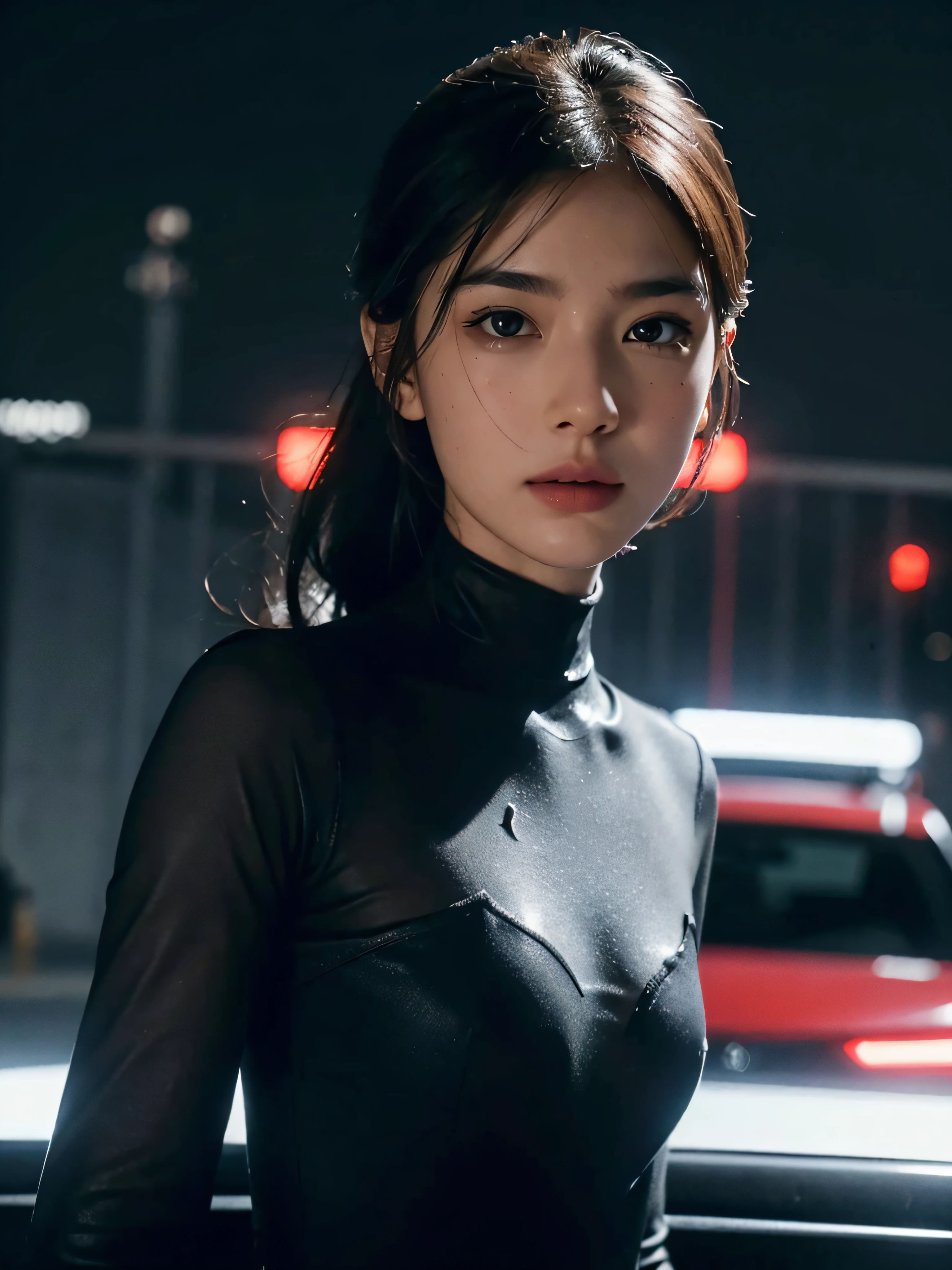 (1girl:1.3), Solo, (((Very detailed face)))), ((Very detailed eyes and face)))), Beautiful detail eyes, Body parts__, Official art, Unified 8k wallpaper, Super detailed, beautiful and beautiful, beautiful, masterpiece, best quality, original, masterpiece, super fine photo, best quality, super high resolution, realistic realism, sunlight, full body portrait, amazing beauty, dynamic pose, delicate face, vibrant eyes, (from the front), She wears Vantablack:2.1 Spider-Man suit, red and Vantablack:2.0 color scheme, spider, very detailed city roof background, rooftop, overlooking the city, detailed face, detailed complex busy background, messy, gorgeous, milky white, highly detailed skin, realistic skin details, visible pores, clear focus, volumetric fog, 8k uhd, DSLR, high quality, film grain, fair skin, photo realism, lomography, futuristic dystopian megalopolis, translucent
