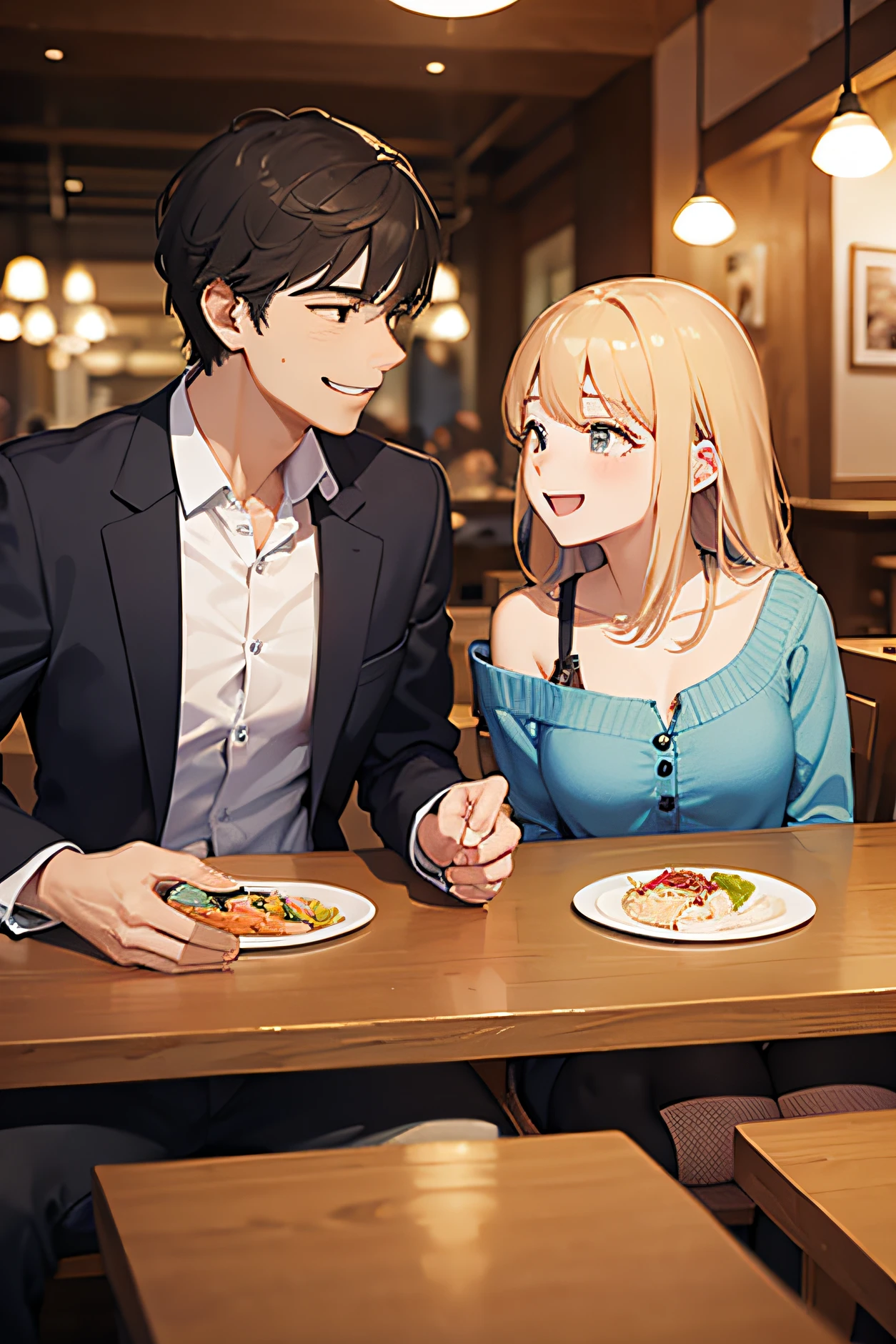 Man and woman have a date in a restaurant、Smile and have fun