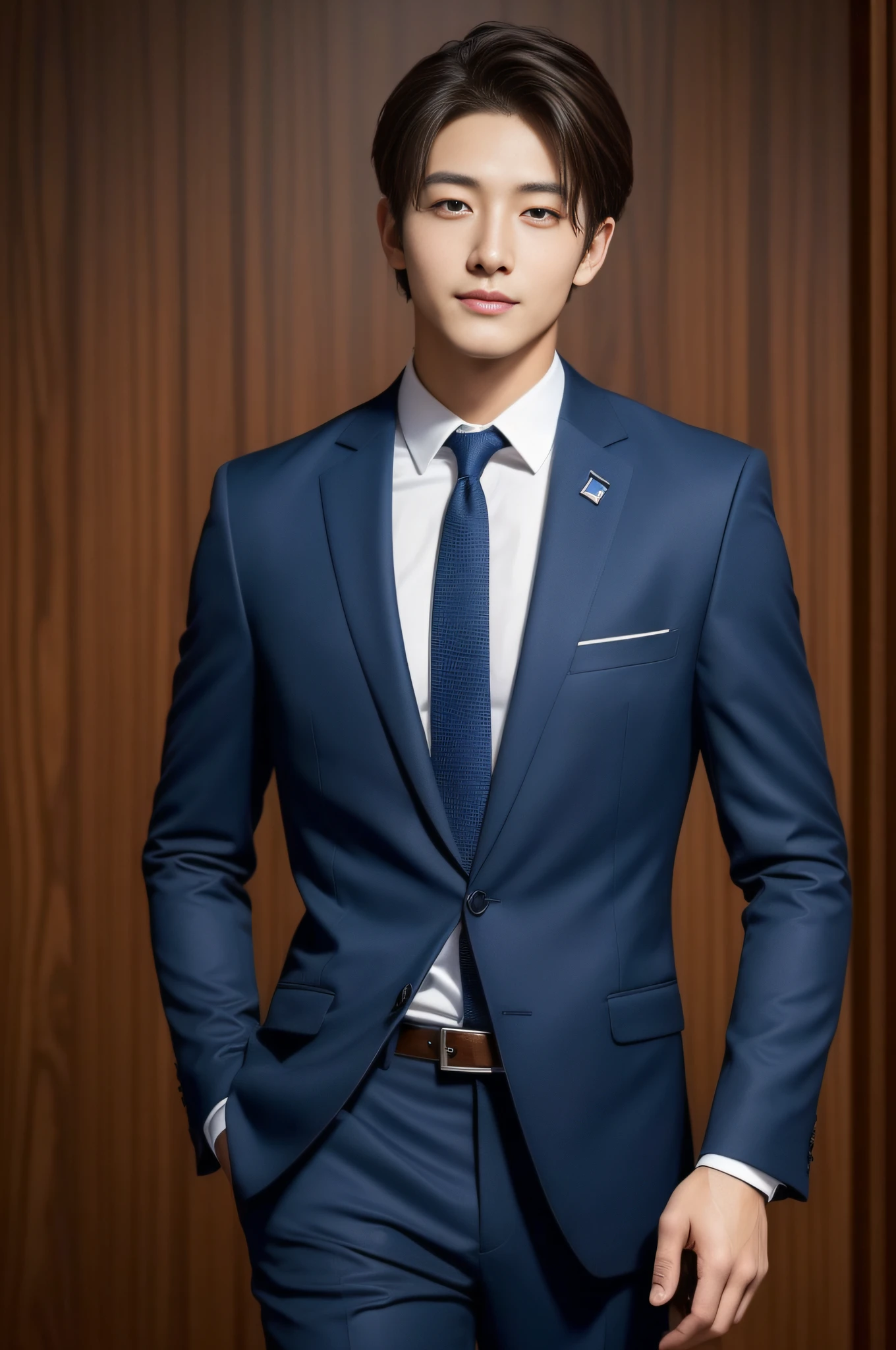20-year-old refreshingly handsome new employee、 (Super cool S-class guy in a suit)、 Japan boys at 20 years old、 businessman、 Ultra-luxury suits、 Brown color suit、 s Office、 Stand in a suitSYoung handsome man、 Full body photo、 (Highly detailed photos of CG Unity 8K)、 (A highly detailedSHandsome man in class)、 (Photo Real)、 ((top-quality))、 ultra-detailliert、 (masterpiece)、 An ultra-high picture quality、 tall、 viewer、 Gentle man、 Very beautiful hair、 Shorthair、 Bright photo、 Handsome like a model、 Handsome like an idol、 Luxury Watches、 Cool belt、 japanes