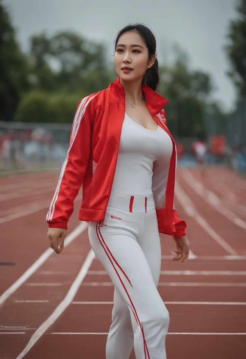 35mm humanistic lens,Sports girl,Starting position,running track,detailedbackground,Asian Games,Full body like,Smudge,Faraway view,super-fine,ultra - detailed,high qulity,8K ,oc rendered,dynamic viewing angle,Hyper Real,Ultra photo realsisim