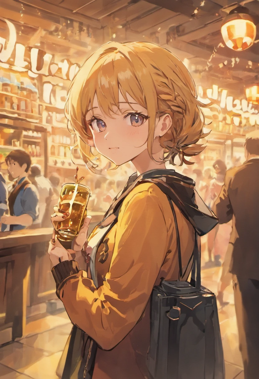 1 woman with a can of beer in her hand Oktoberfest in front of the store ((Selfie on the upper body, a happy)), tmasterpiece, beste-Qualit, Ultra-detailed, 独奏, (Look at the viewer: 1.2) (skin texture) (film grains: 1.3), (warm hue, warm tone: 1.2), a closeup of a, cinematiclight, sidelighting, extra high resolution