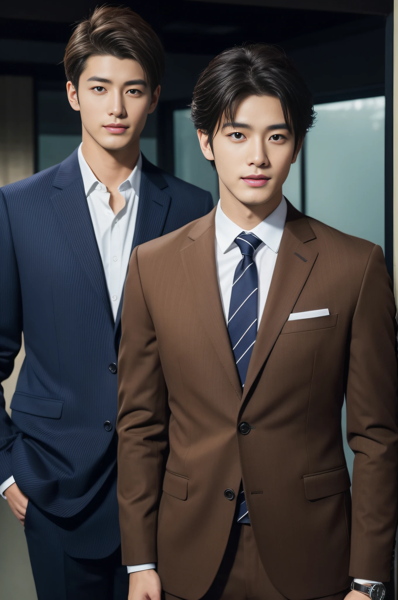 Brown suit、 20-year-old refreshingly handsome new employee、 (Super cool S-class guy in a suit)、 Japan boys at 20 years old、 businessman、 Ultra-luxury suits、 s Office、 Stand in a suitSYoung handsome man、 Full body photo、 (Highly detailed photos of CG Unity 8K)、 (A highly detailedSHandsome man in class)、 (Photo Real)、 ((top-quality))、 ultra-detailliert、 (masterpiece)、 An ultra-high picture quality、 tall、 viewer、 Gentle man、 Very beautiful hair、 Shorthair、 Bright photo、 Handsome like a model、 Handsome like an idol、 Luxury Watches、 Cool belt、 japanes