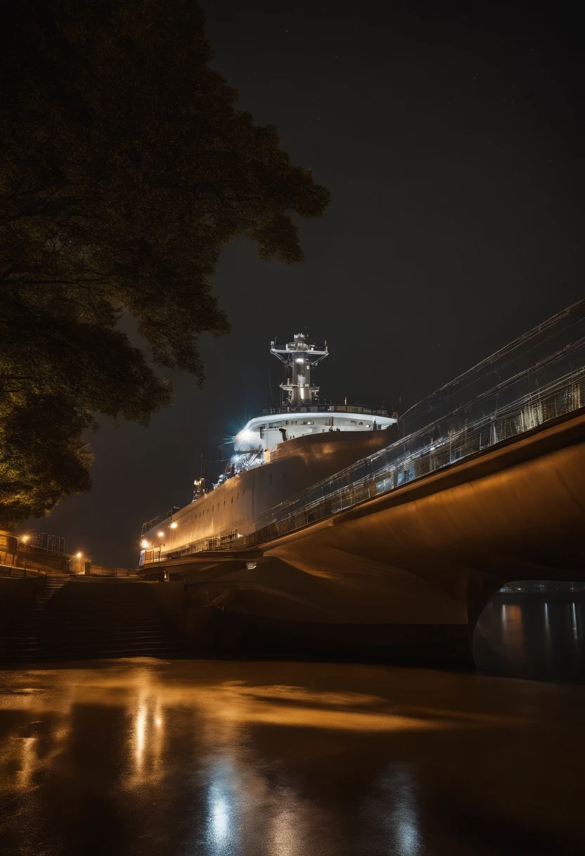 Nave espacial,estaleiro,porto,a noite,starly sky,HDR,Full HD,Cinematic,imagem detalhada,total fidelidade de imagem