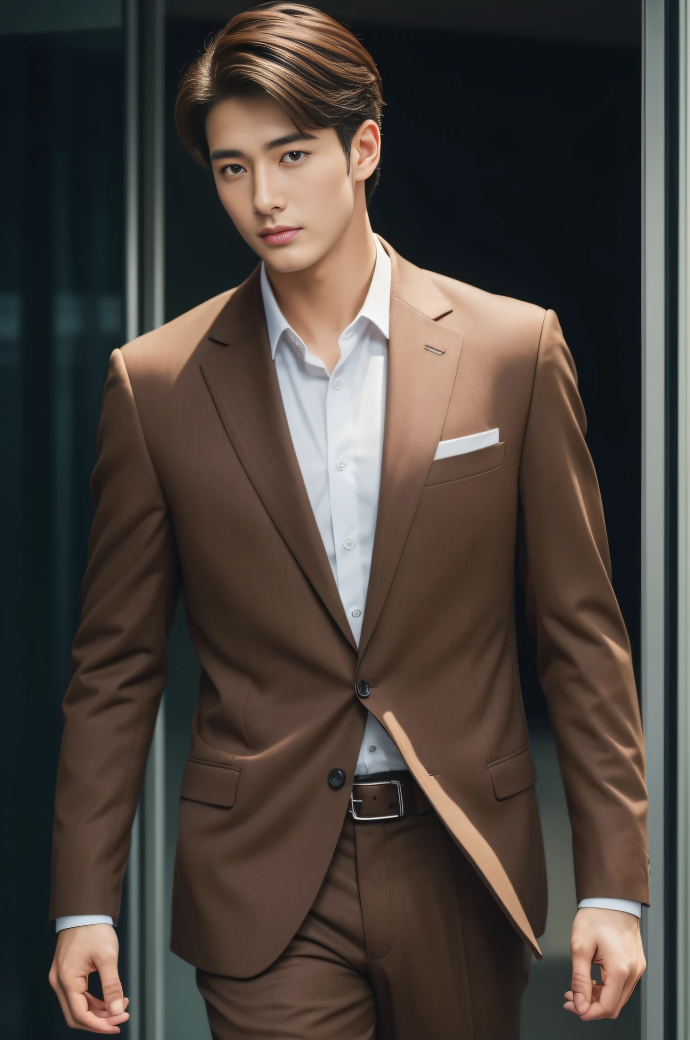 Brown suit、 20-year-old refreshingly handsome new employee、 (Super cool S-class guy in a suit)、 Japan boys at 20 years old、 businessman、 Ultra-luxury suits、 s Office、 Stand in a suitSYoung handsome man、 Full body photo、 (Highly detailed photos of CG Unity 8K)、 (A highly detailedSHandsome man in class)、 (Photo Real)、 ((top-quality))、 ultra-detailliert、 (masterpiece)、 An ultra-high picture quality、 tall、 viewer、 Gentle man、 Very beautiful hair、 Shorthair、 Bright photo、 Handsome like a model、 Handsome like an idol、 Luxury Watches、 Cool belt、 japanes