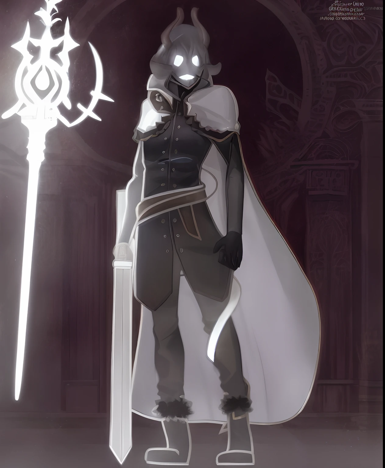 Eine Karikatur eines Mannes, who is dressed in a costume with a sword, Anthropomorpher Rabenritter, Komplexer Fantasy-Charakter, als DND-Zeichen, d & Full body portrait in D style, grau anthropomorph, dnd-Zeichen, Fantasie D&D-Zeichen, Full Body DND Character Portrait, Fantasy TTRPG Villain, whole body concept, RPG Portrait Full Body, Black fur armor, Schwarzer Mantel, white eyes, with white eyes, With white eyes, Demons Longsword, black coat, schwarzes cape, black cape, A caricature of a demon, Anthropomorphic Rabenritter, Komplexer Fantasy-Charakter, d & Full body portrait in D style, grau anthropomorph, dnd-Zeichen, villain, whole body concept, Portrait full body, Black fur armor, Dunkle Kreatur, Dunkler Umhang, Langschwert, Dunkle Kapuze, Demonic grin, glowing white eyes, dunkelgrauer Umhang,Trenchcoat, dunkelgraue Kapuze, Langschwert, white glowing eyes, bedrohliches Grinsen, episch, Schwarze Haut farbe, Graue Kapuze, Dark Hood, Horns, 4 Horns, Schwarzer Umhang, Black Cape, Snake around body, Longsword, White glowing eyes, white smile, Black Skin color, White Eyes, White glowing eyes. Grey Hood, Greyish cape. White eye, white eyes, Demonic long sword, demonic longsword, Demonic grin, snake around body, Greyish trenchcoat, four horns, white eye color, Eye color is white, im Anime-Stil, Top quality, best quality, beauty and aesthetics: 1.2, sehr detailliert, Most Detailed, Close-up of a caricature of a person with horns, smiling pose, Ein Karikaturbild einer Person mit Kapuze und Kapuzenpullover, wrapped in black tentacles, Schattenhafter und unheimlicher Charakter, [[[[Grinning wickedly]]]], dunkel!, Unbekannter Kunststil, dunkler Nebel umgibt ihn, mit krallen, Black tentacles on the back, Villain Pose, Unheimliche Pose, Humanoide Form, Schwarzer Mantel, Unheimliches Grinsen, White glowing eyes, With white shining eyes, Trenchcoat, Mantel, coat, dunkle Kapuze, character, semi-realistic