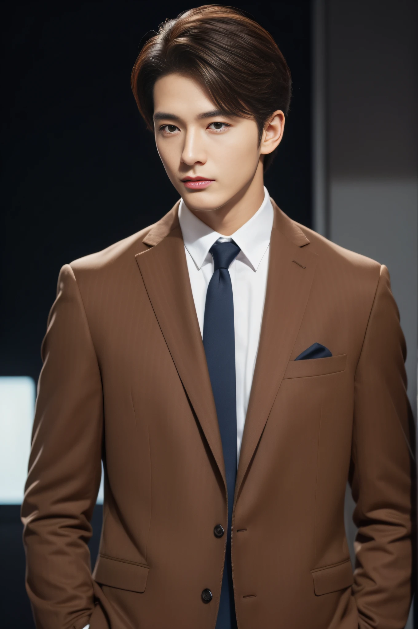 Brown suit、 20-year-old refreshingly handsome new employee、 (Super cool S-class guy in a suit)、 Japan boys at 20 years old、 businessman、 Ultra-luxury suits、 s Office、 Stand in a suitSYoung handsome man、 Full body photo、 (Highly detailed photos of CG Unity 8K)、 (A highly detailedSHandsome man in class)、 (Photo Real)、 ((top-quality))、 ultra-detailliert、 (masterpiece)、 An ultra-high picture quality、 tall、 viewer、 Gentle man、 Very beautiful hair、 Shorthair、 Bright photo、 Handsome like a model、 Handsome like an idol、 Luxury Watches、 Cool belt、 japanes