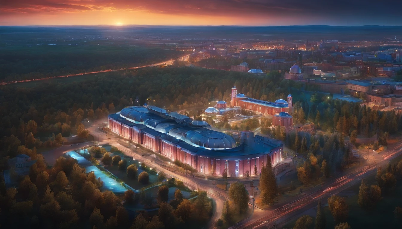 (tmasterpiece) City of Tula in Russia, with Cyberpunk style, in the center of a can of craft beer Illuminated Sky, neonlight, image, Seen from scratch, Wide landscape, futuristic city