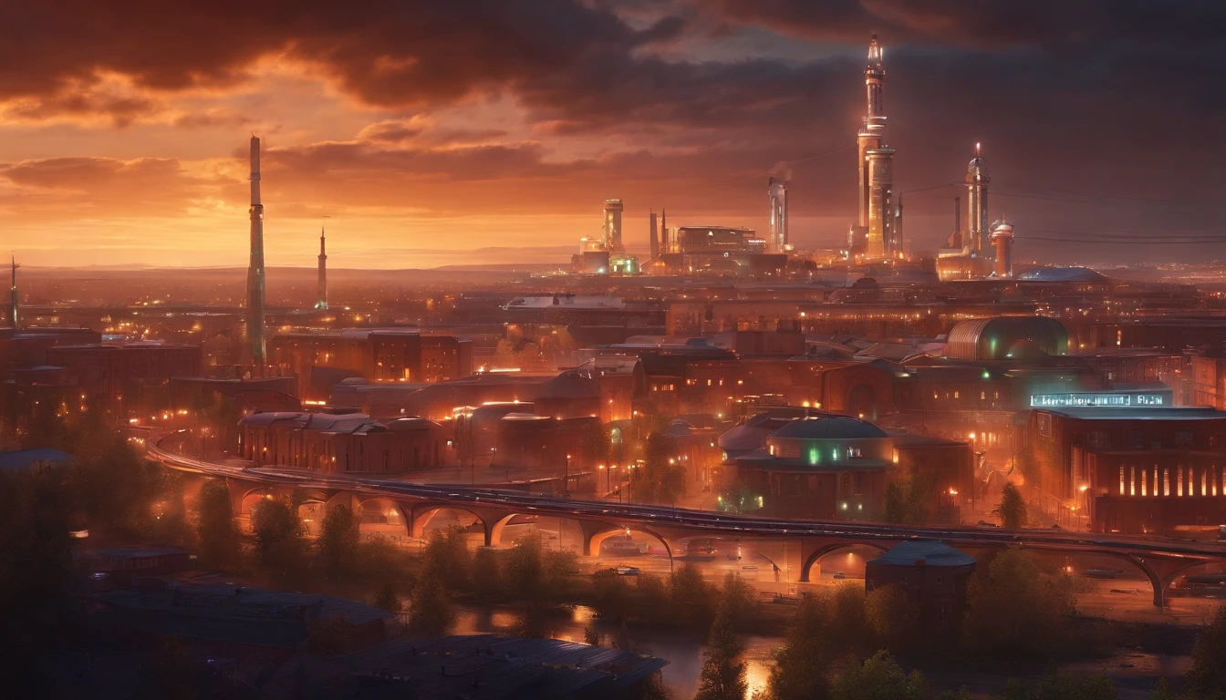(tmasterpiece) City of Tula in Russia, with Cyberpunk style, in the center of a can of craft beer Illuminated Sky, neonlight, image, Seen from scratch, Wide landscape, futuristic city