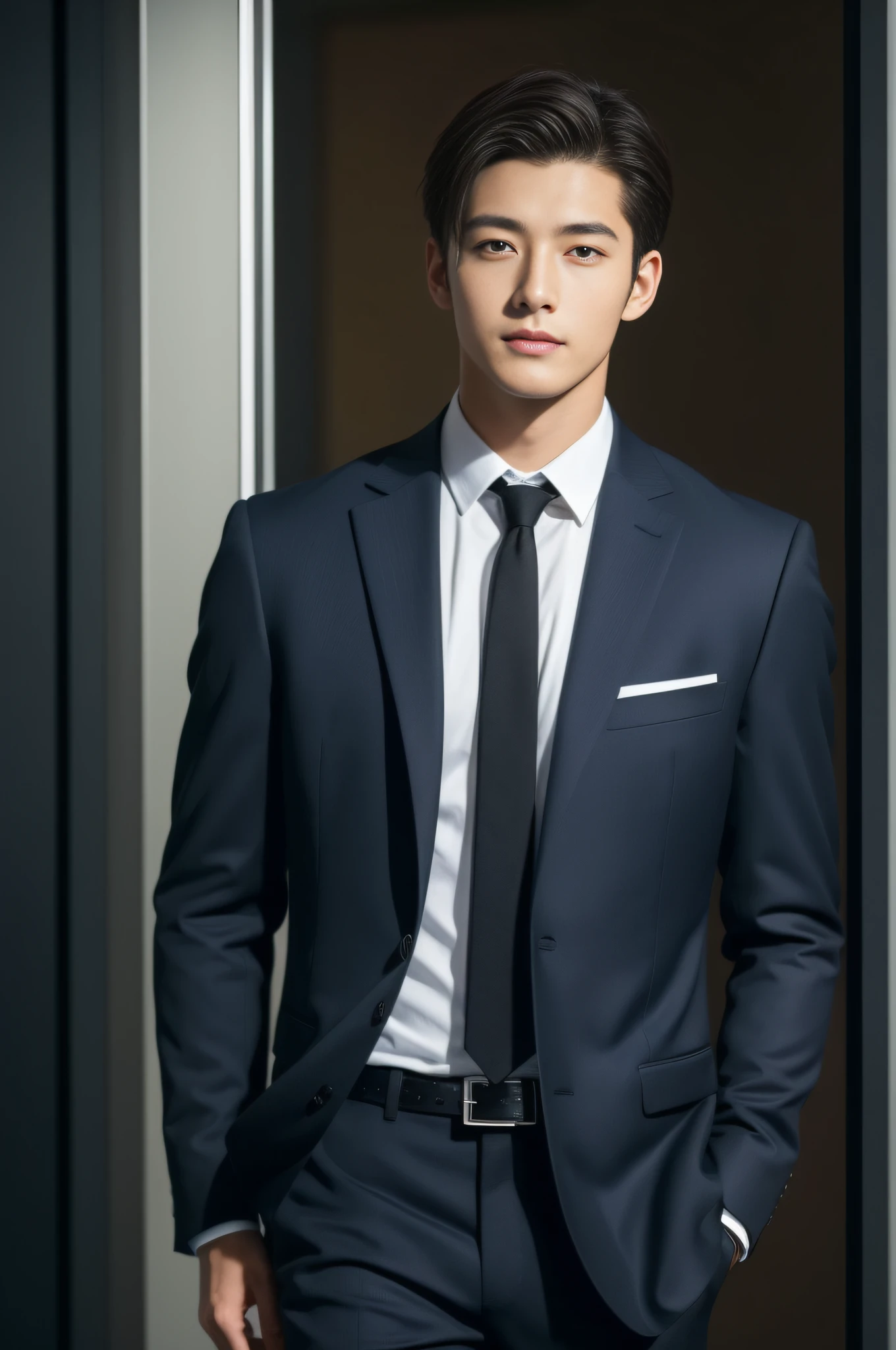 dark brown suit、 20-year-old refreshingly handsome new employee、 (Super cool S-class guy in a suit)、 Japan boys at 20 years old、 businessman、 Ultra-luxury suits、 s Office、 Stand in a suitSYoung handsome man、 Full body photo、 (Highly detailed photos of CG Unity 8K)、 (A highly detailedSHandsome man in class)、 (Photo Real)、 ((top-quality))、 ultra-detailliert、 (masterpiece)、 An ultra-high picture quality、 tall、 viewer、 Gentle man、 Very beautiful hair、 Shorthair、 Bright photo、 Handsome like a model、 Handsome like an idol、 Luxury Watches、 Cool belt、 japanes