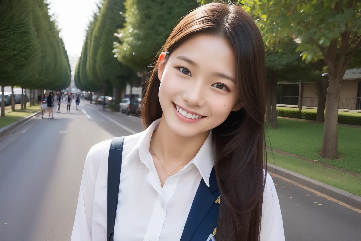 Beautuful Women、18year old 、body shot、School route、female students、A smile