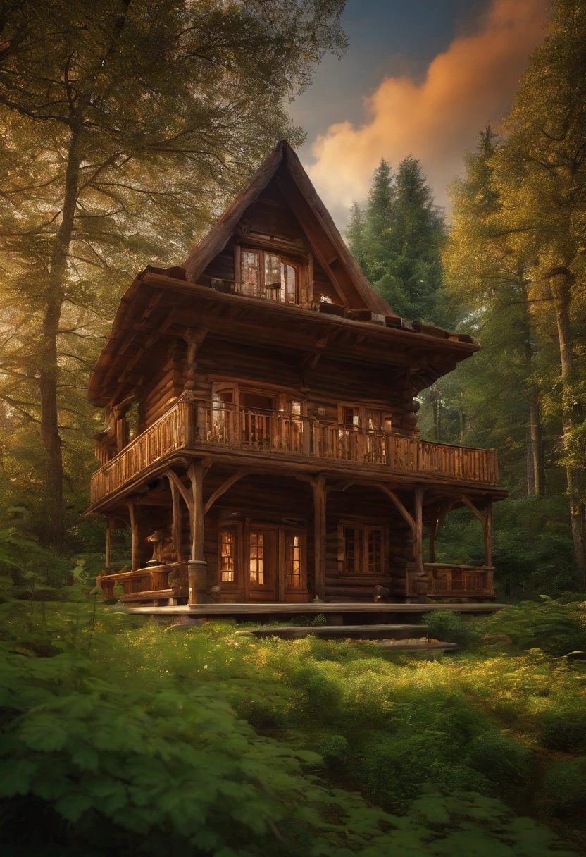 Wooden house in the forest. Etrafta kurt, ceylan.