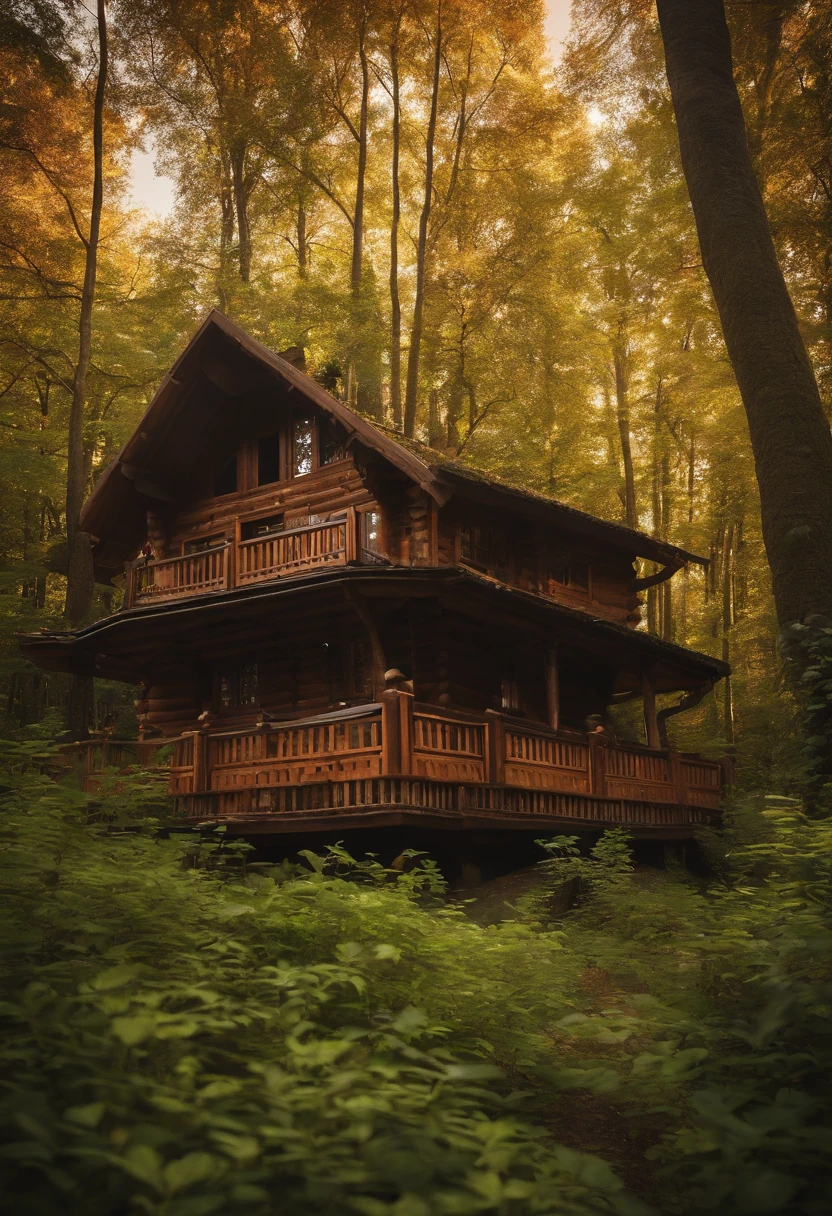Wooden house in the forest. Etrafta kurt, ceylan.