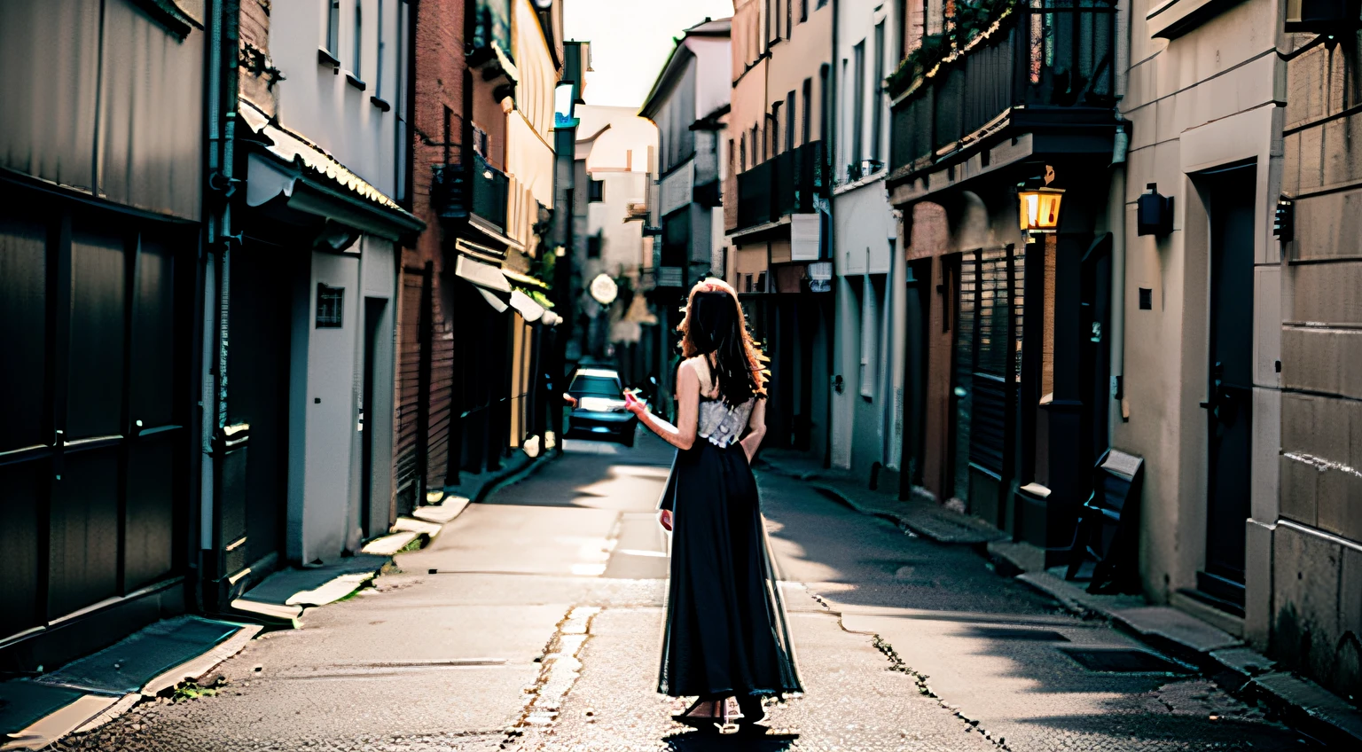 best qualtiy,8K,Back shadow,woman,A half body,Background street