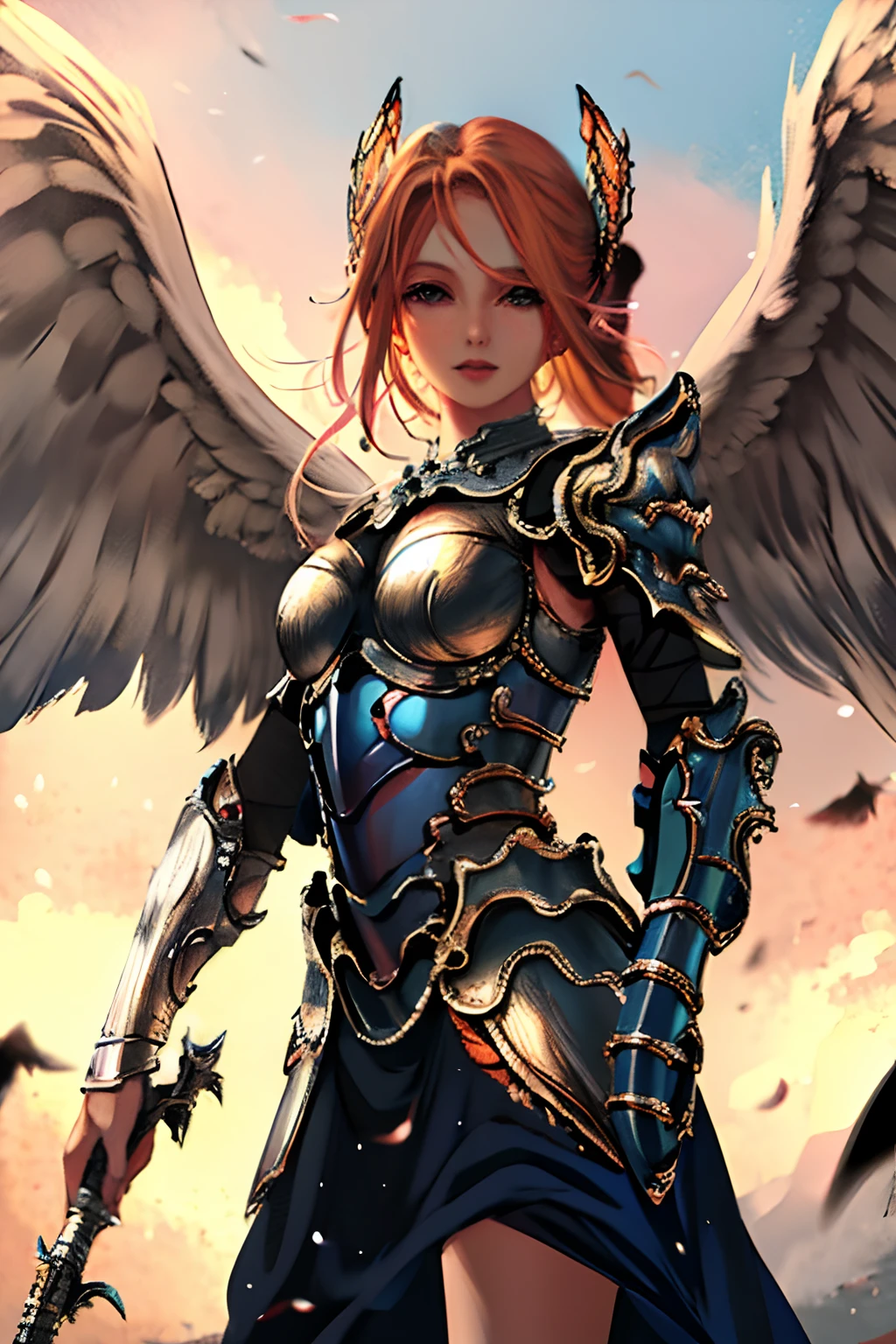 1 girl，wings，the angel's wings，armor