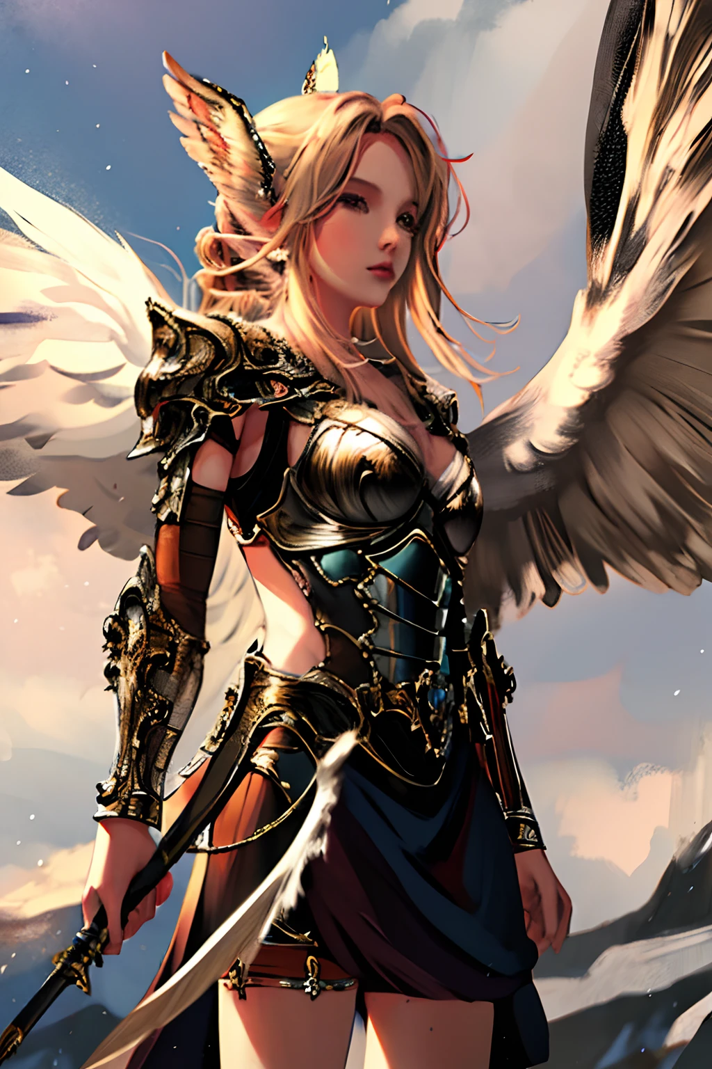 1 girl，wings，the angel's wings，armor