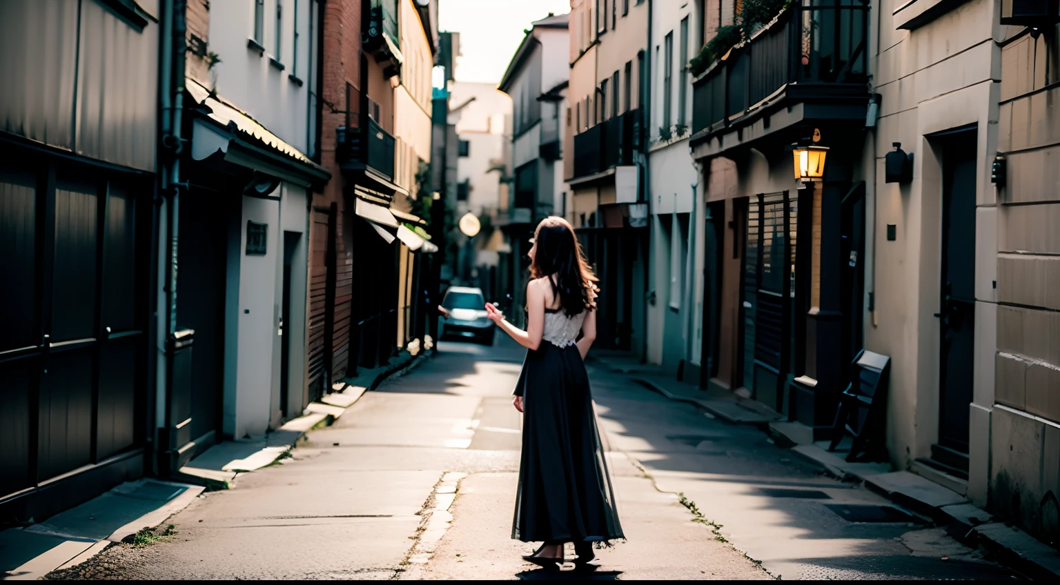 best qualtiy,8K,Back shadow,woman,A half body,Background street