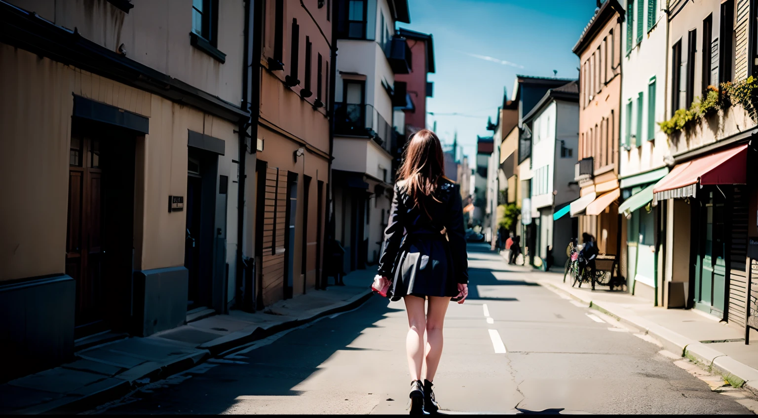 best qualtiy,8K,Back shadow,woman,A half body,Background street