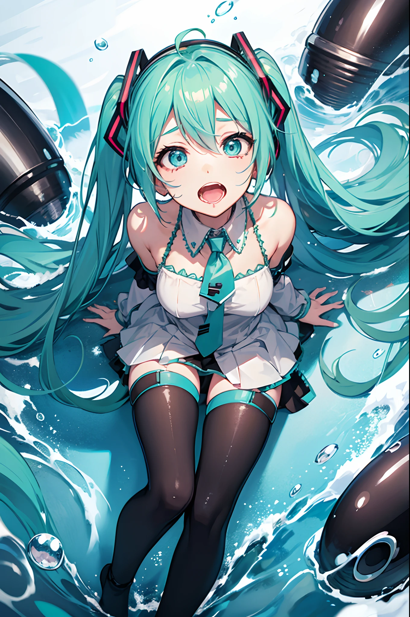Female open mouth Drool expand Hatsune Miku's mouth